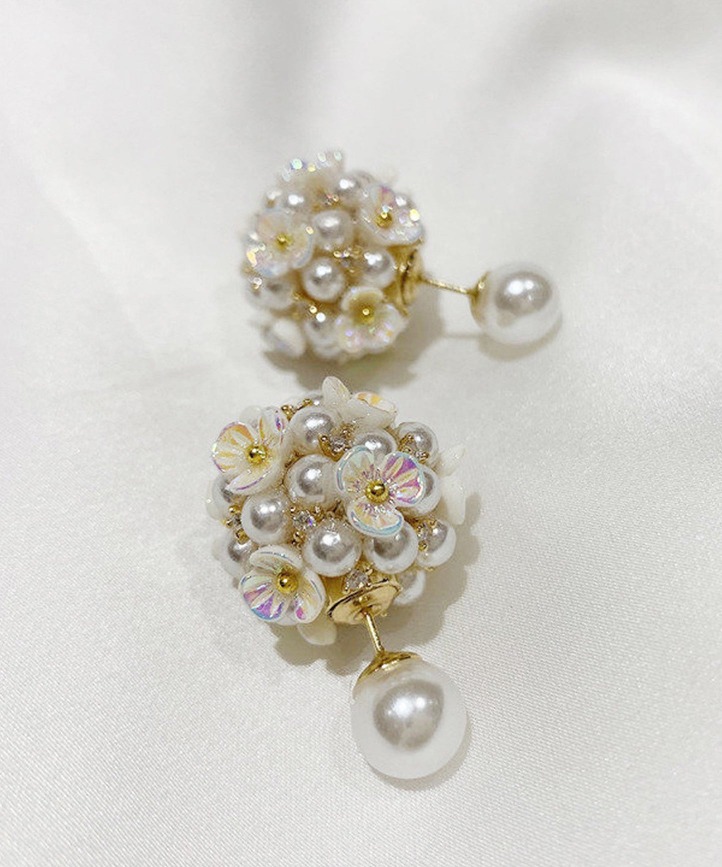2WAY パール付き フラワー ブーケ ピアス