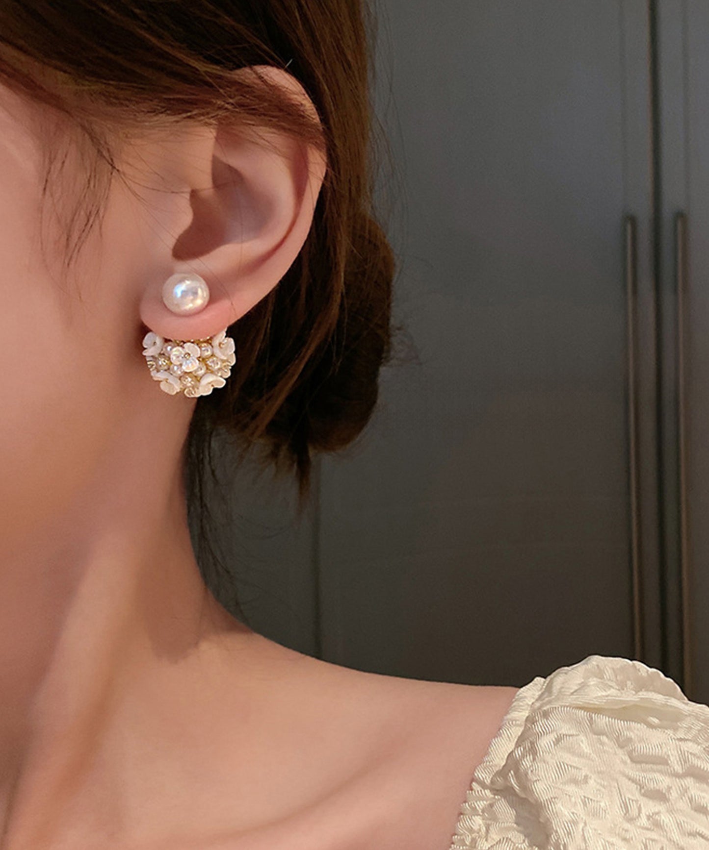 2WAY パール付き フラワー ブーケ ピアス