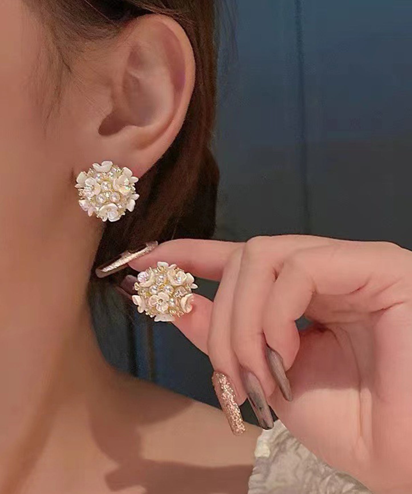 2WAY パール付き フラワー ブーケ ピアス