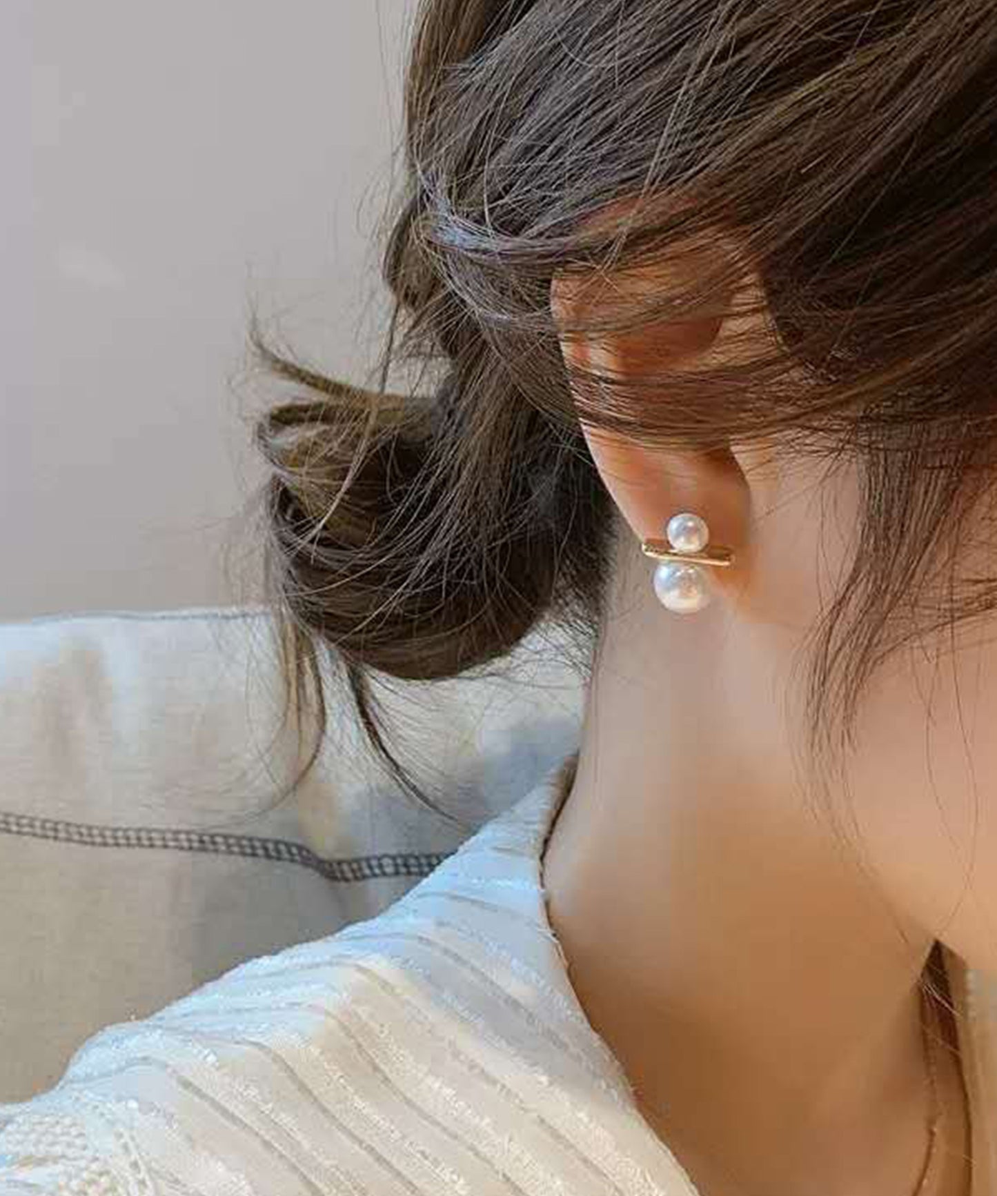 ダブル パール ゴールド バー ピアス