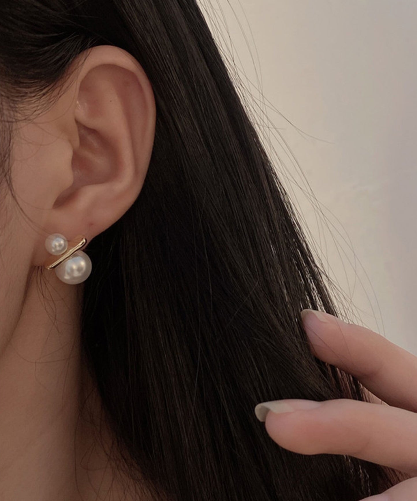 ダブル パール ゴールド バー ピアス