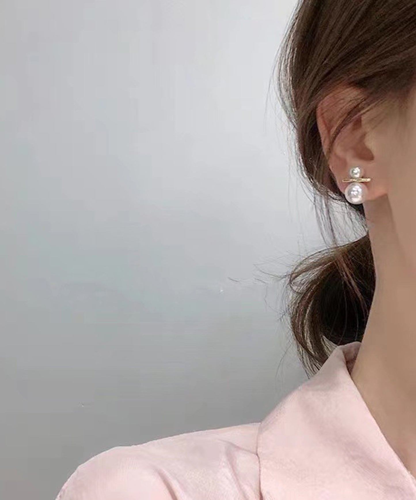 ダブル パール ゴールド バー ピアス