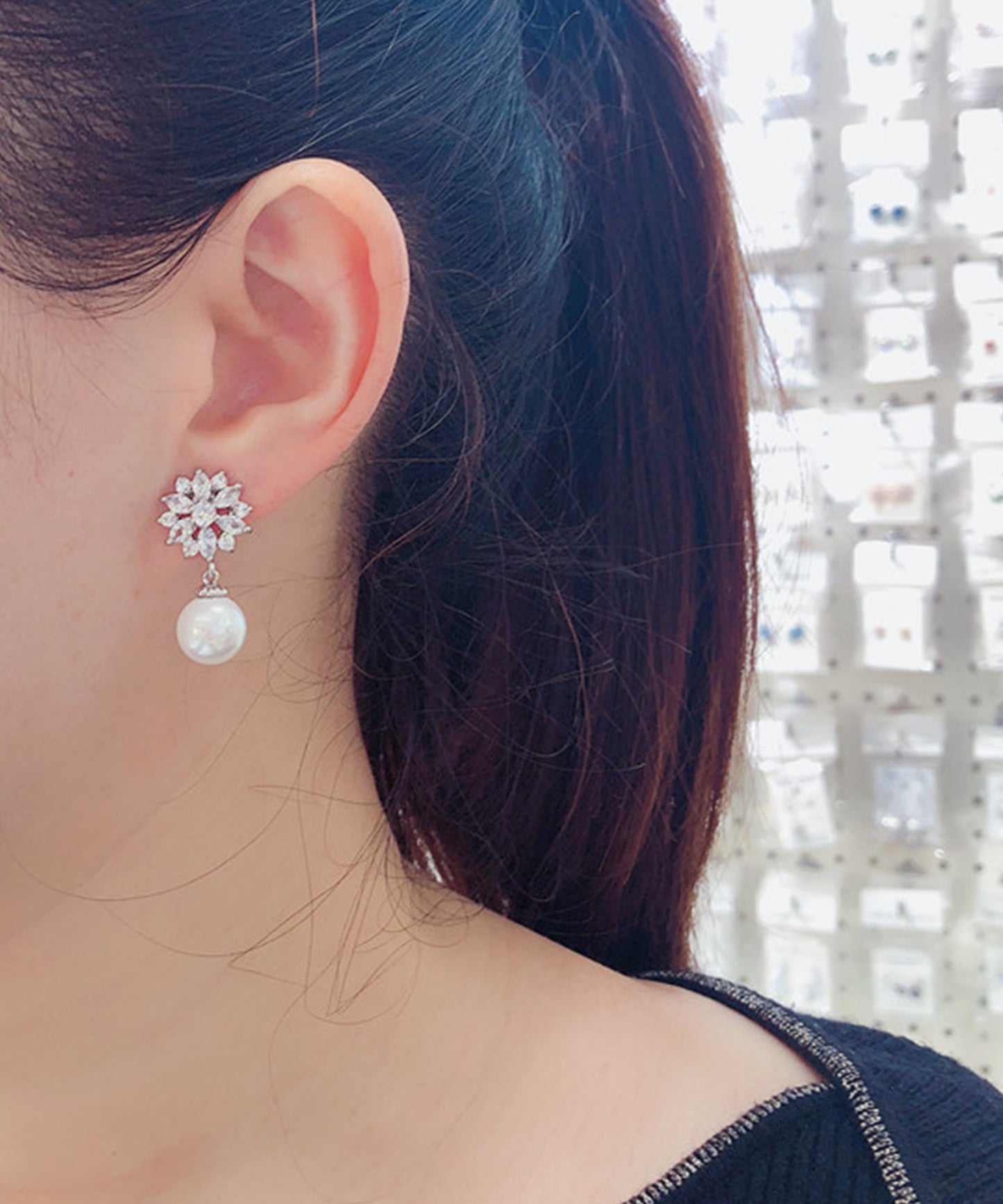サンフラワー ビジュー × パール スウィング ピアス イヤリング