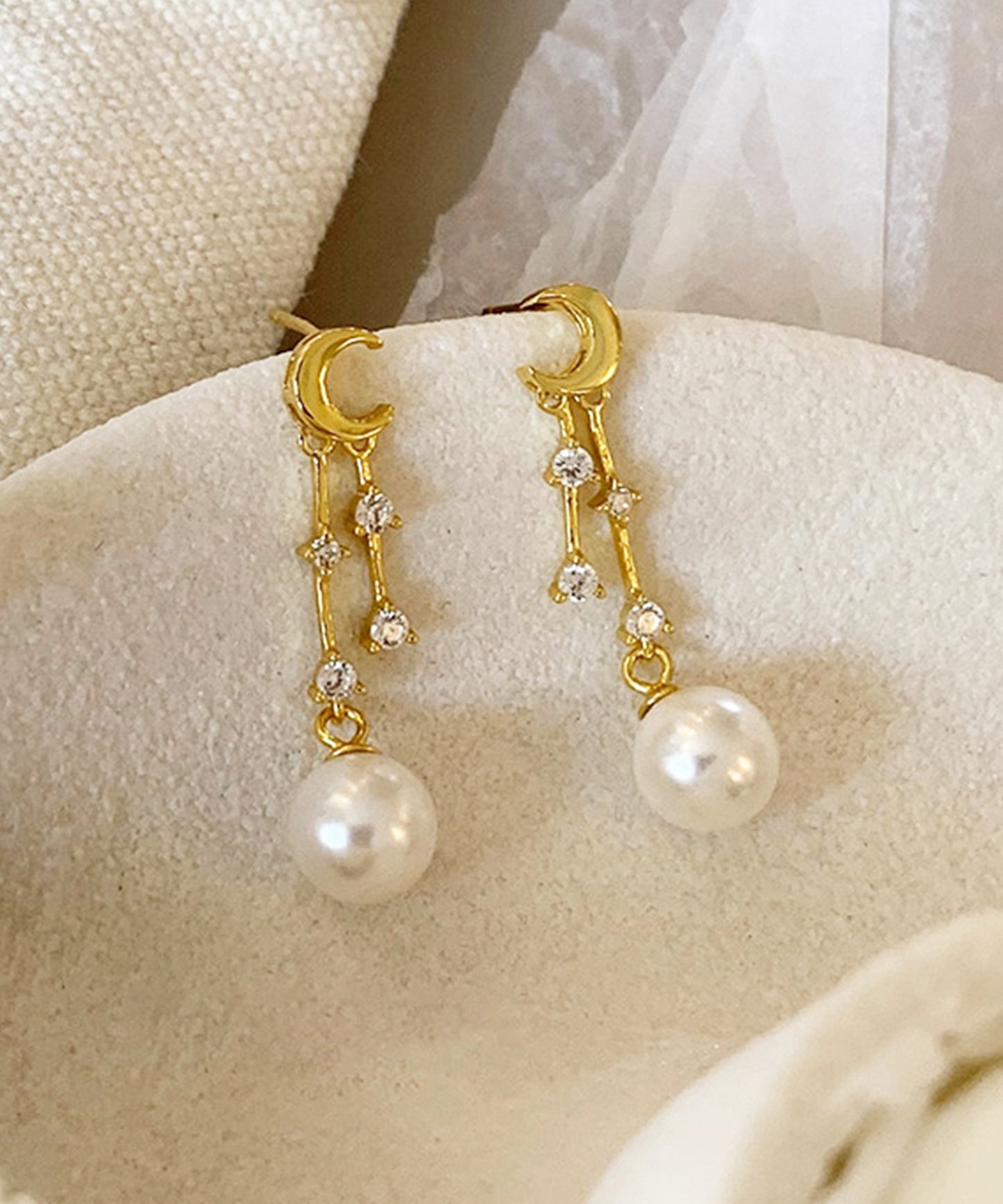 パール付き 星空 ビジュー スウィング ピアス