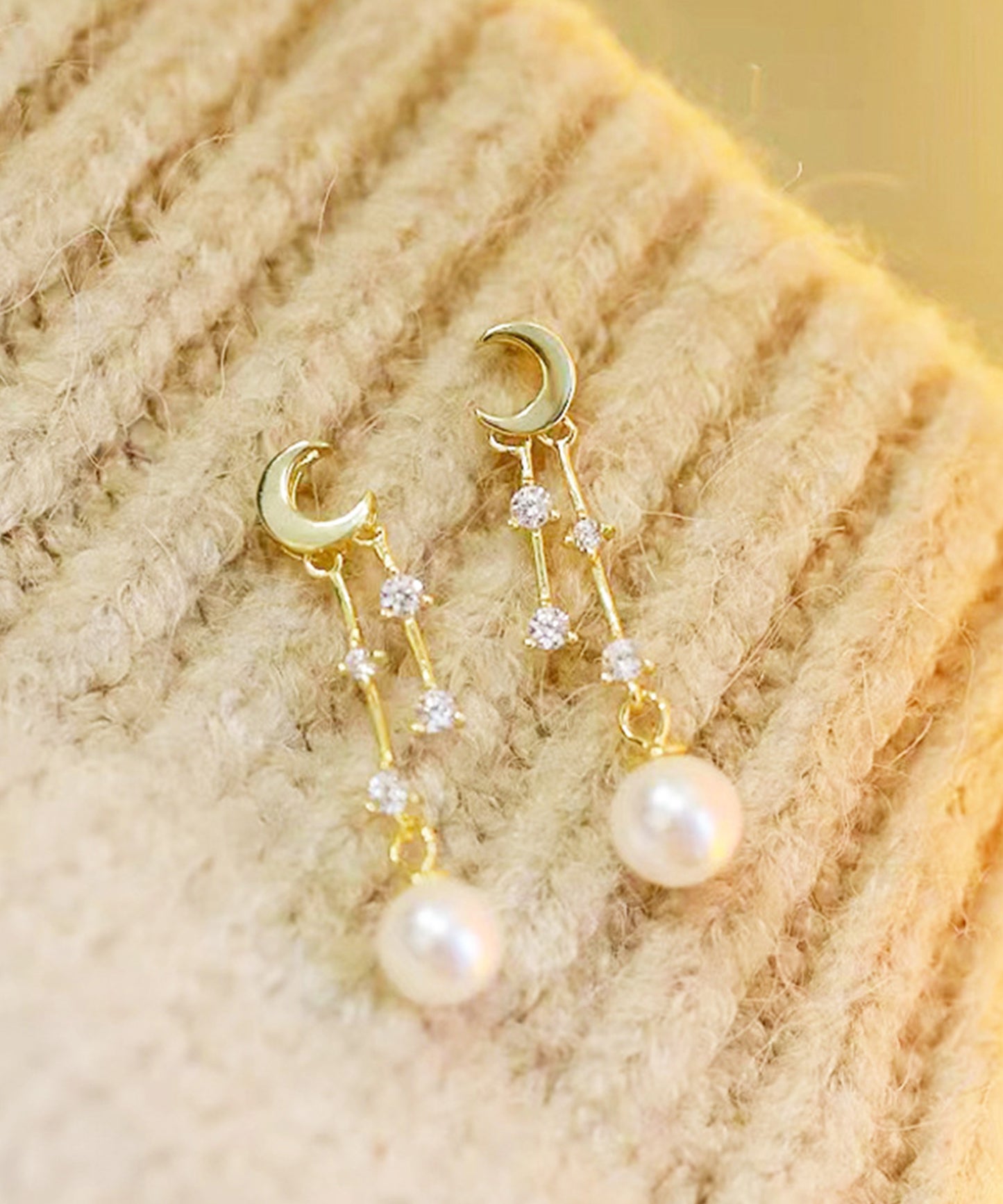 パール付き 星空 ビジュー スウィング ピアス