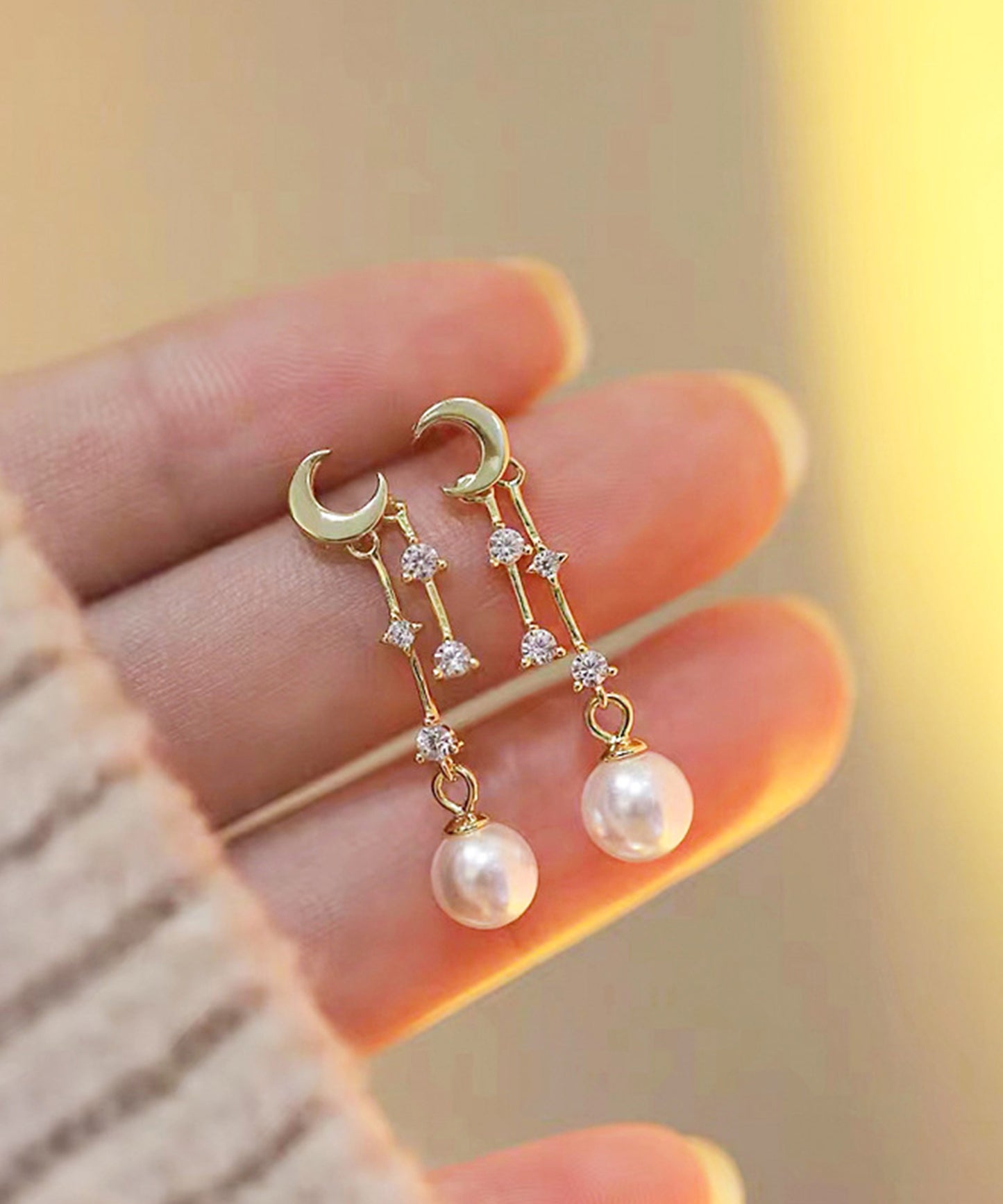 パール付き 星空 ビジュー スウィング ピアス