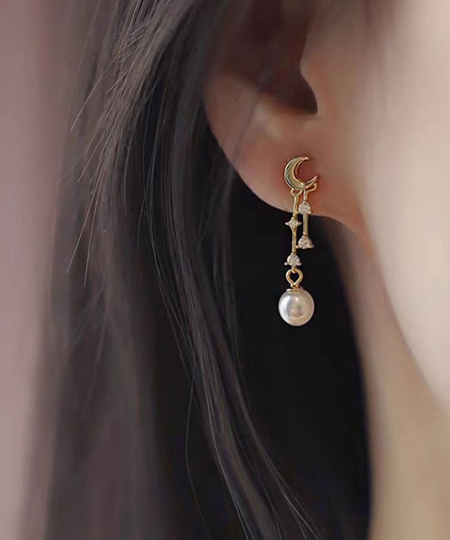 パール付き 星空 ビジュー スウィング ピアス