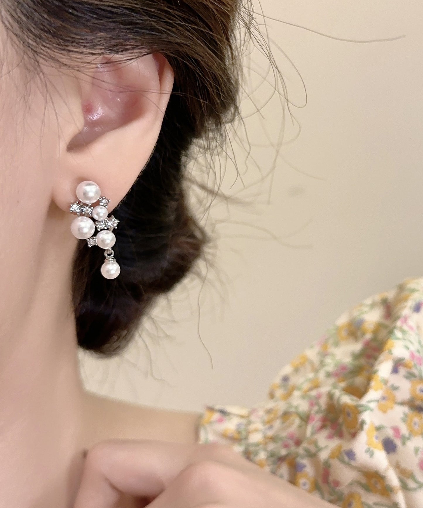 パール × ビジュー ビッグモチーフ ピアス イヤリング