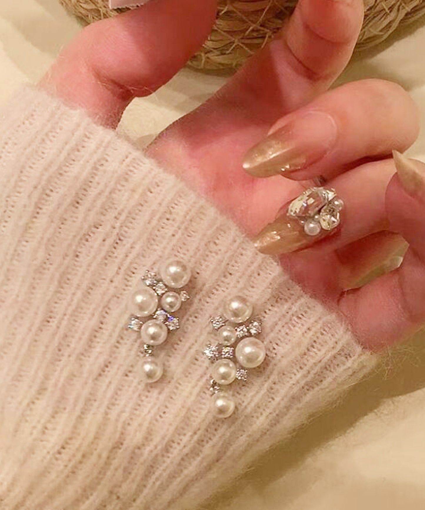 パール × ビジュー ビッグモチーフ ピアス イヤリング