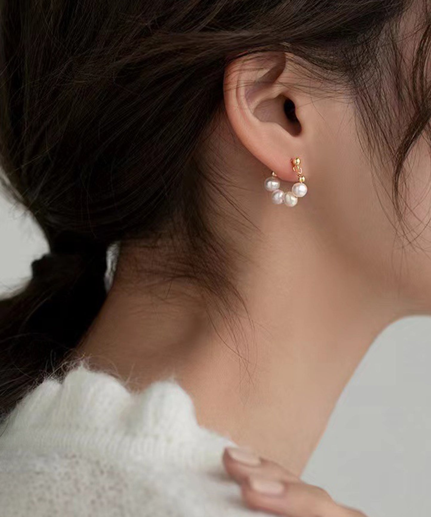 淡水パール ライン ゴールド フープ ピアス
