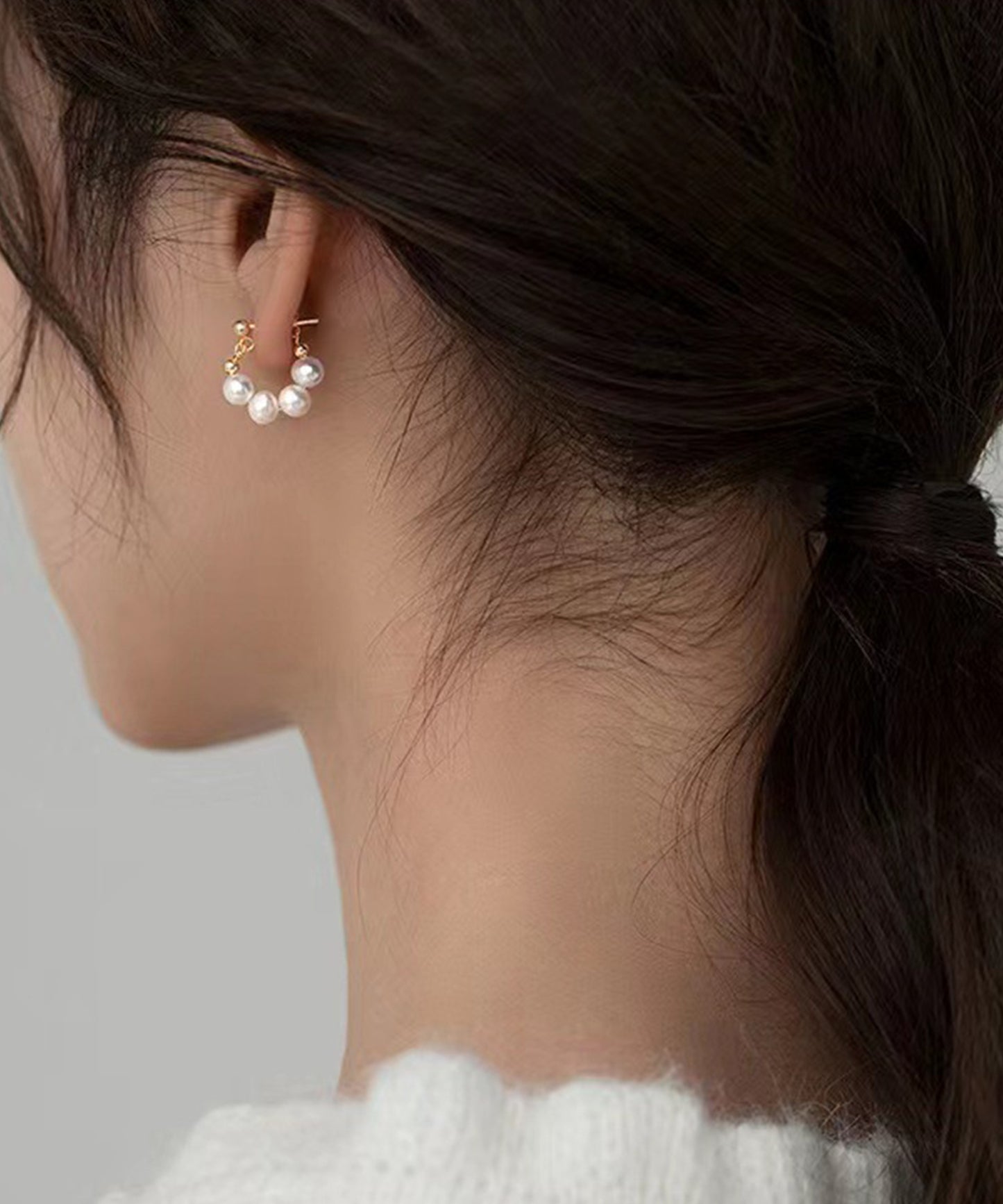 淡水パール ライン ゴールド フープ ピアス
