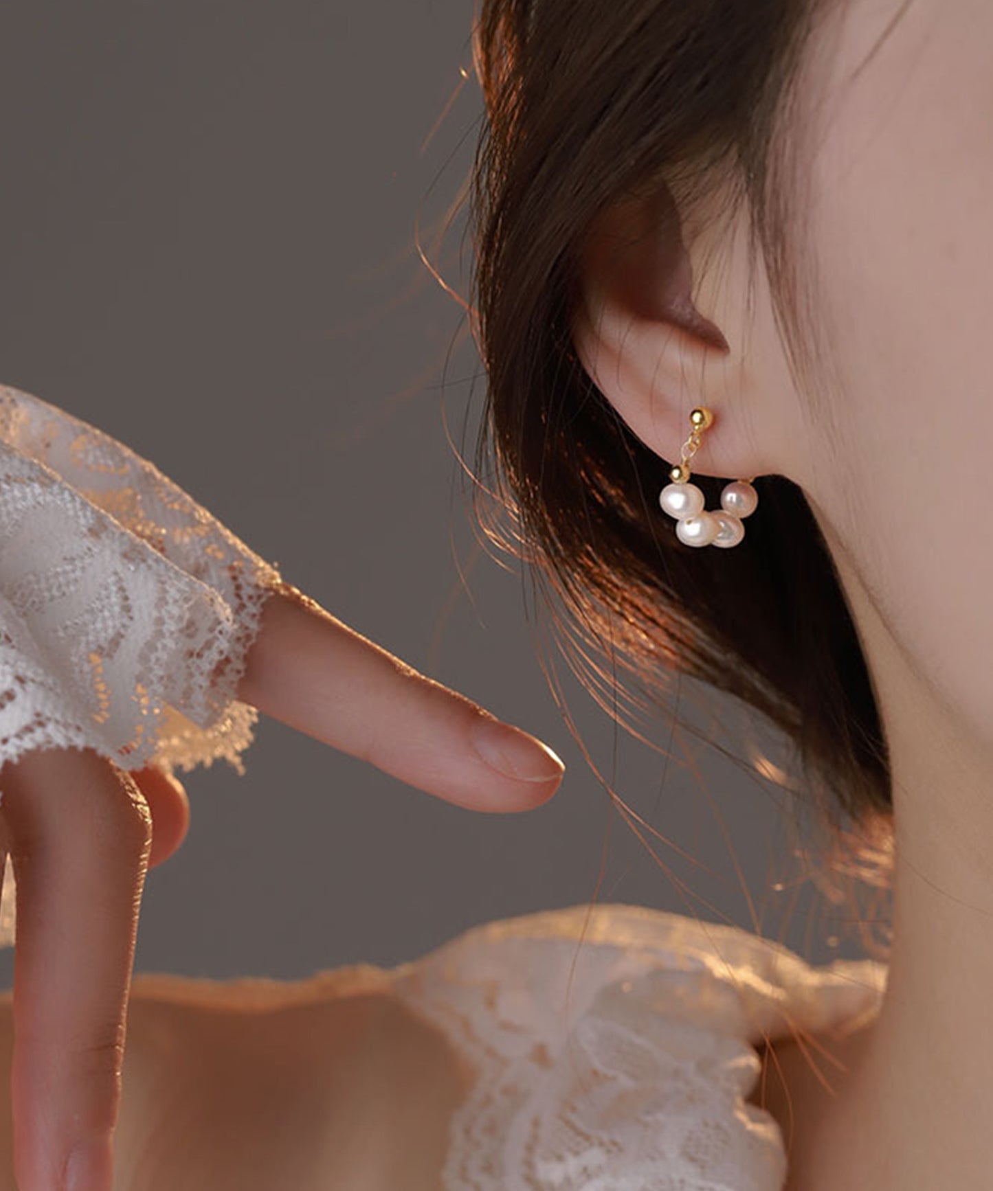 淡水パール ライン ゴールド フープ ピアス