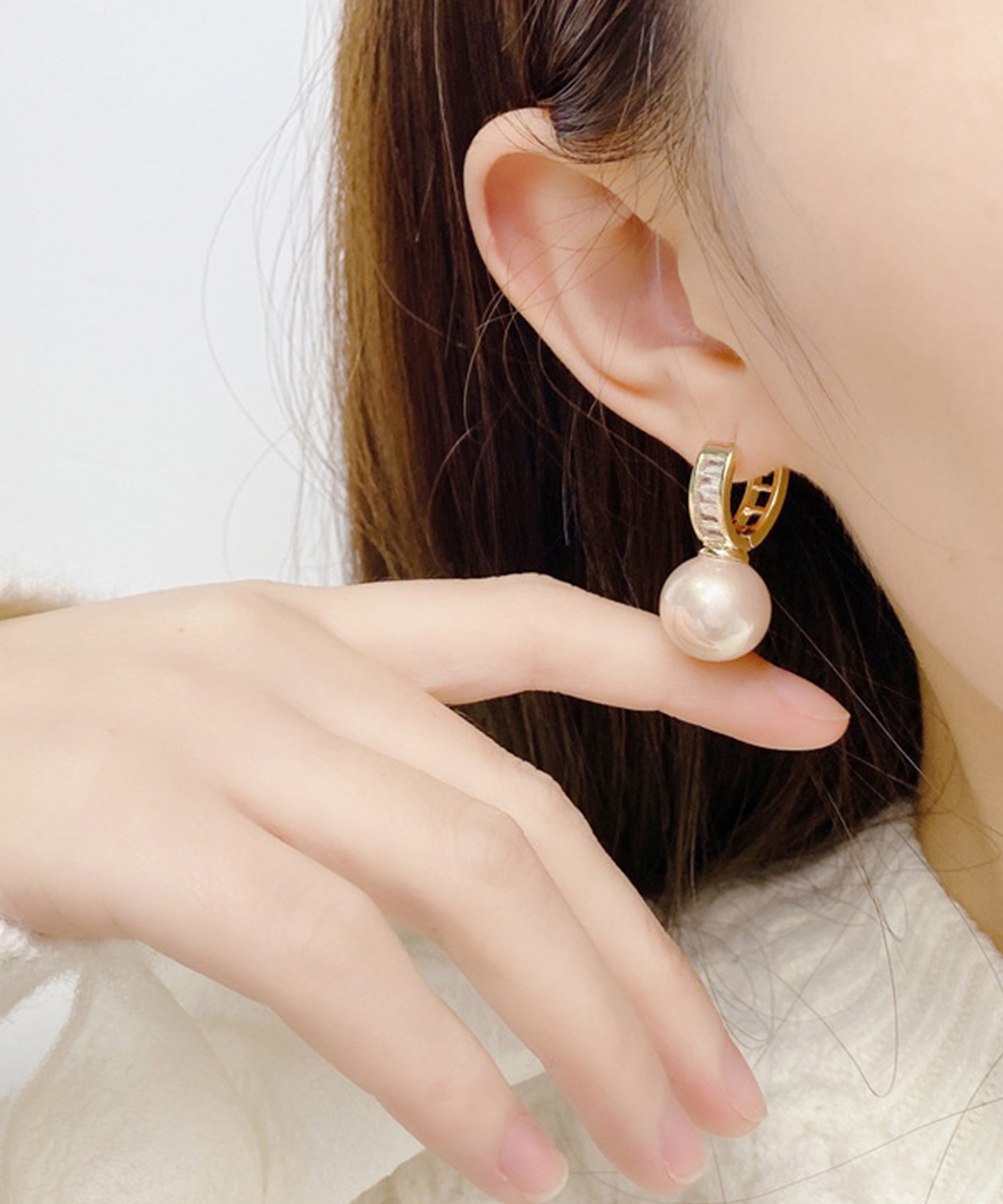 大粒 パール ビジュー リング ピアス