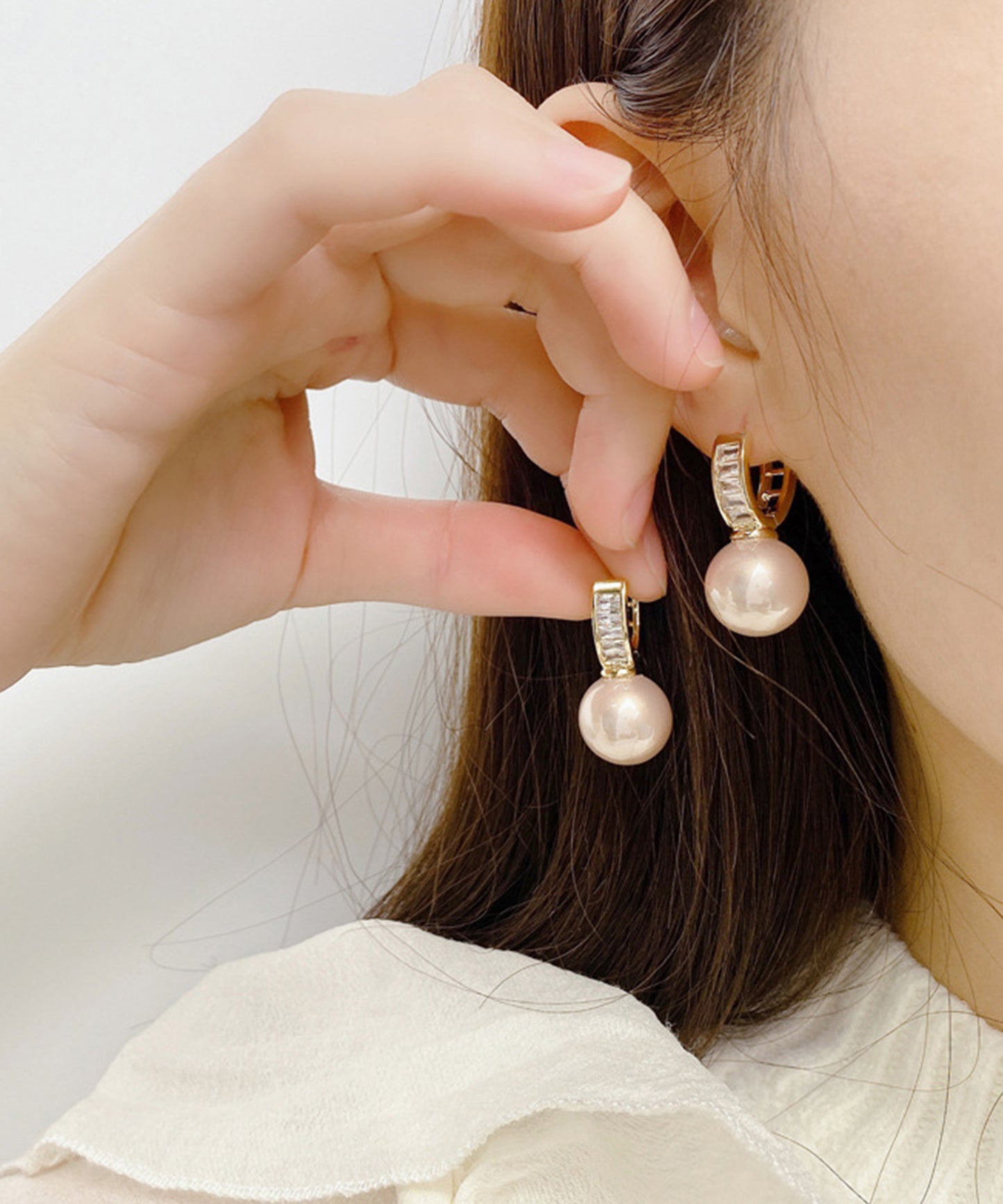 大粒 パール ビジュー リング ピアス