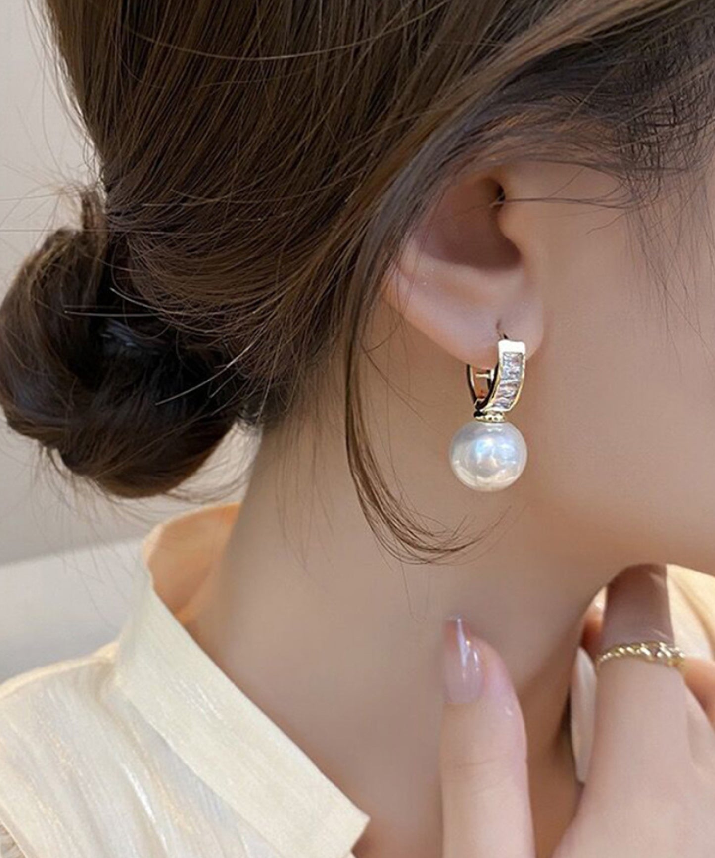 大粒 パール ビジュー リング ピアス
