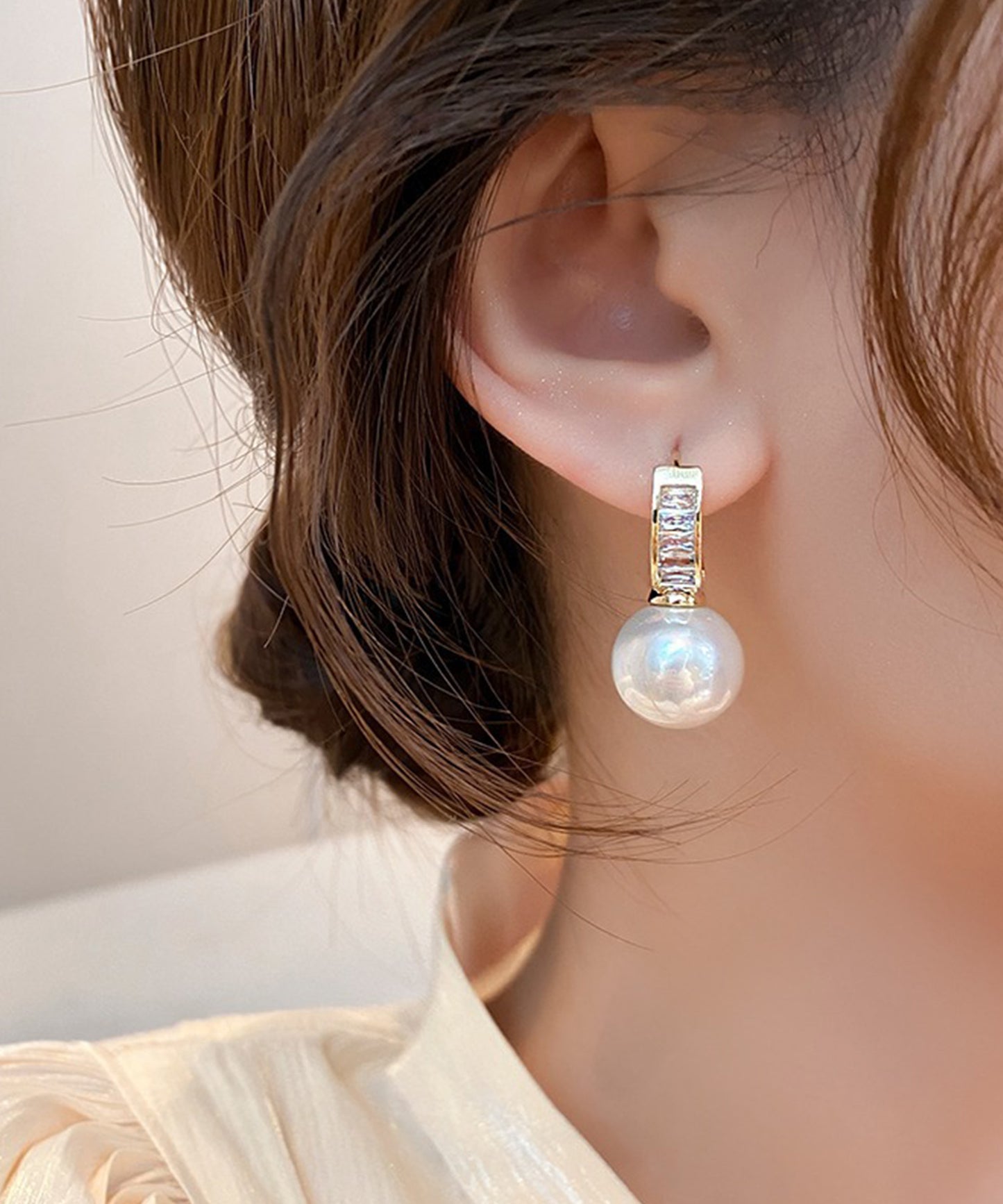 大粒 パール ビジュー リング ピアス