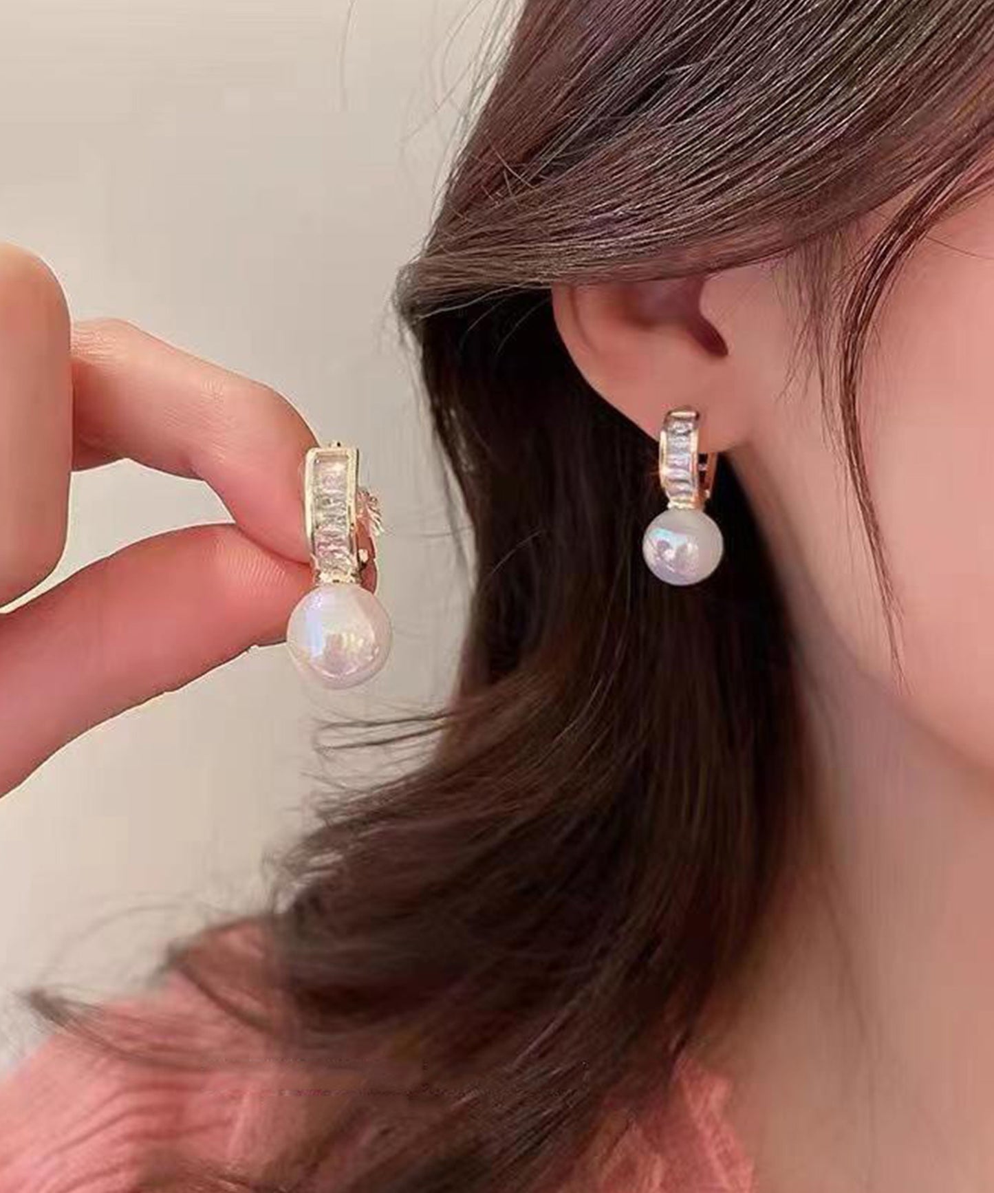 大粒 パール ビジュー リング ピアス