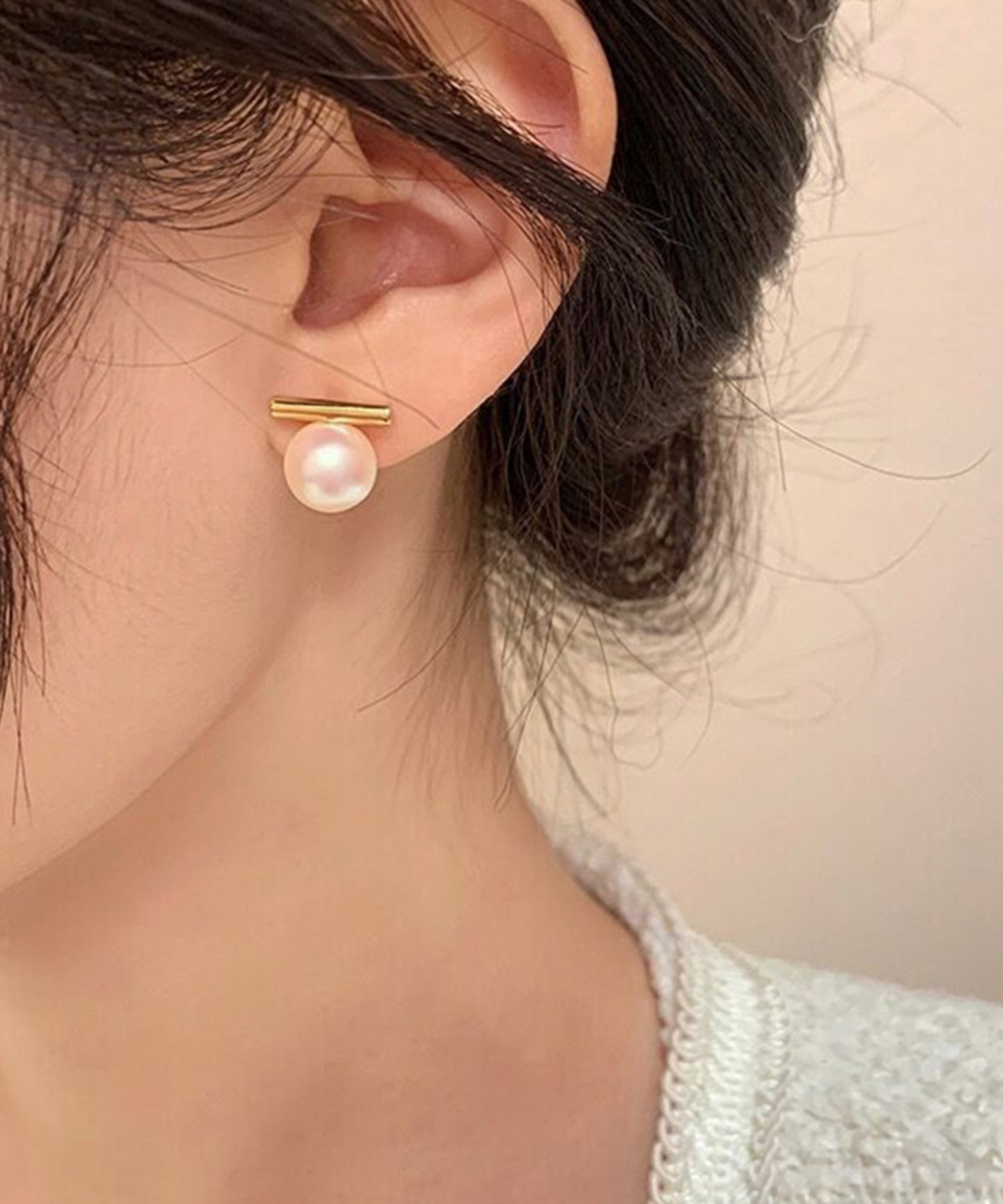 ソリッド パール メタリック バー ピアス