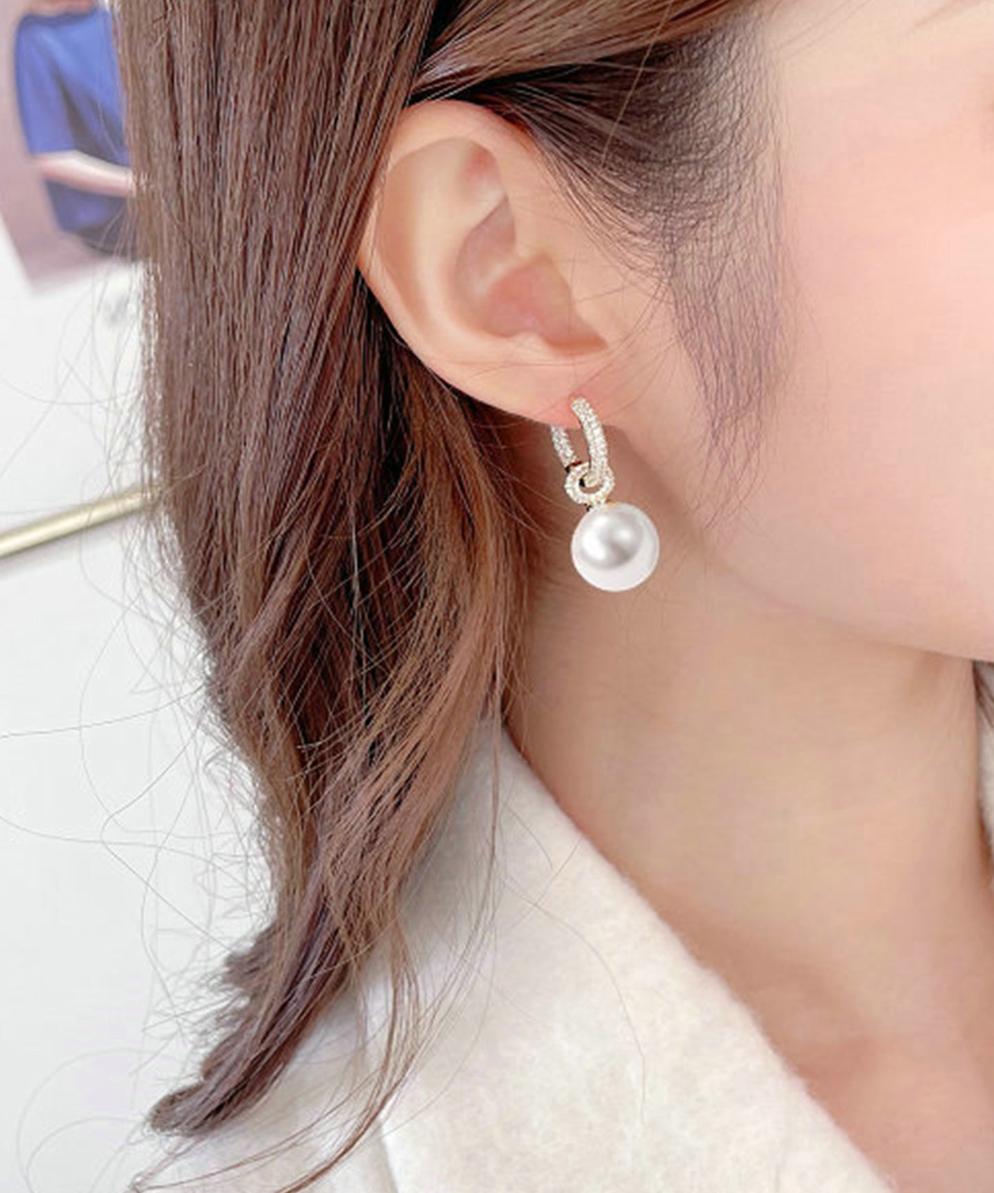 ビジュー リング ソリッド パール スウィング ピアス