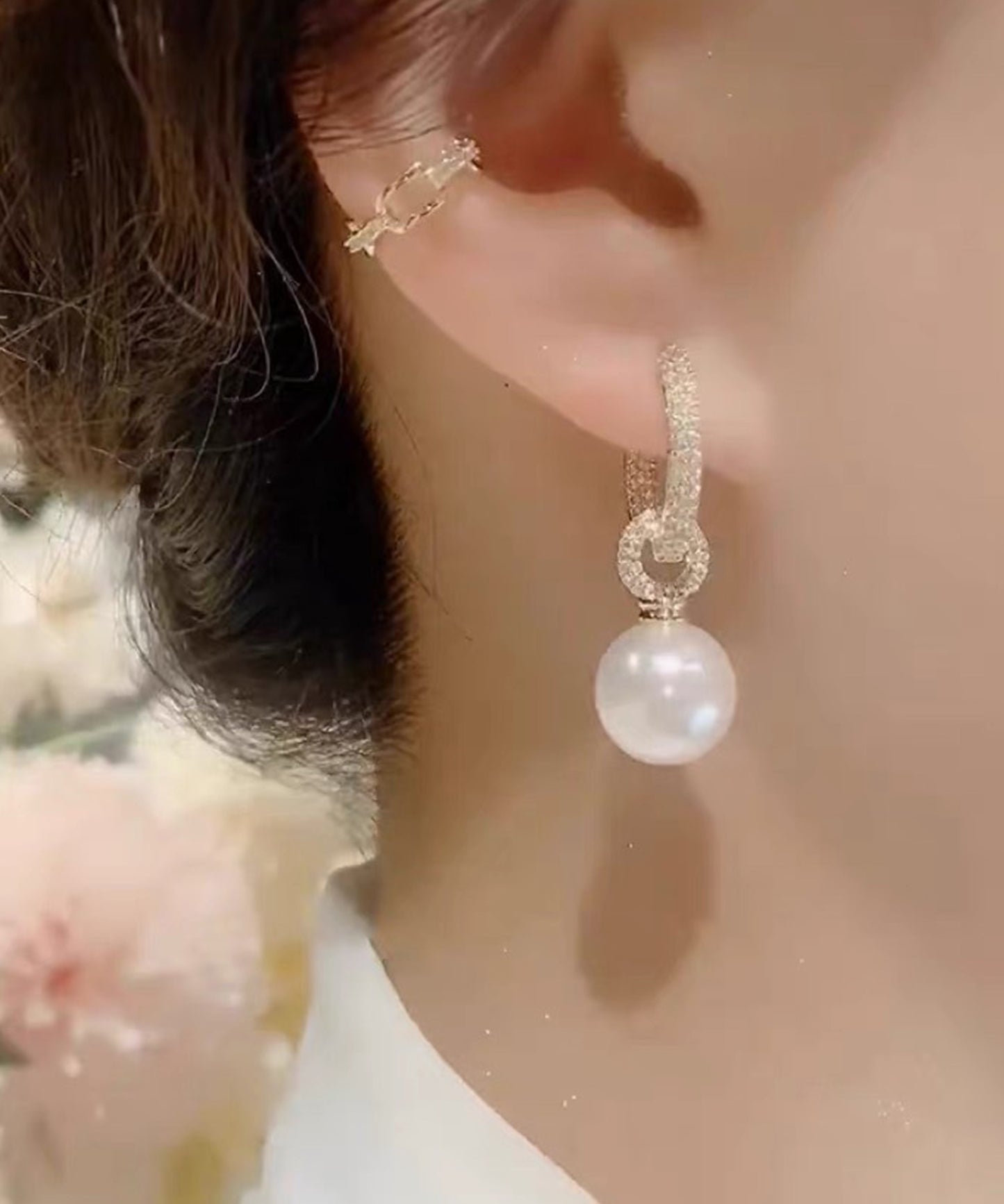 ビジュー リング ソリッド パール スウィング ピアス