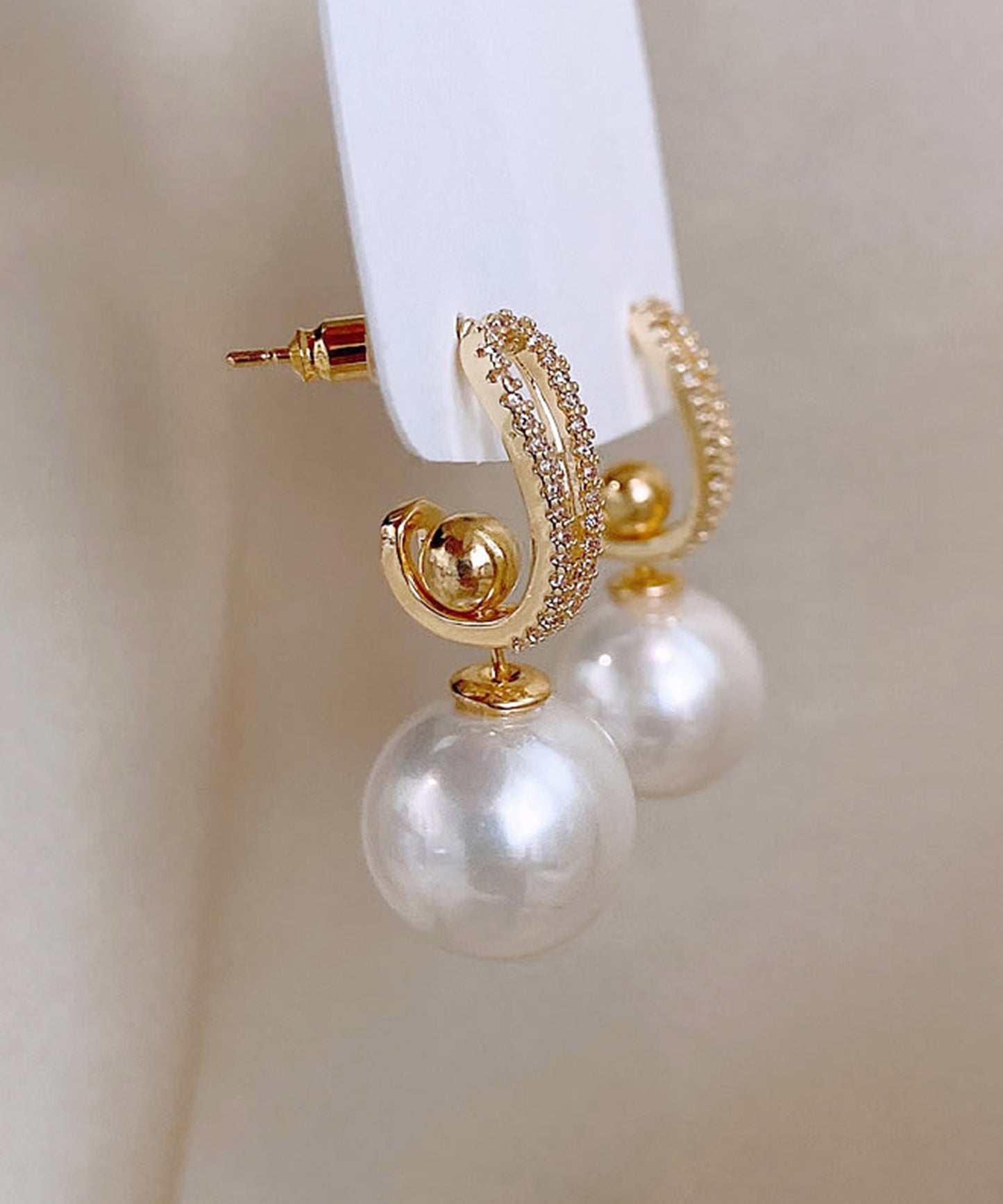 3WAY パール ビジュー フープ ピアス
