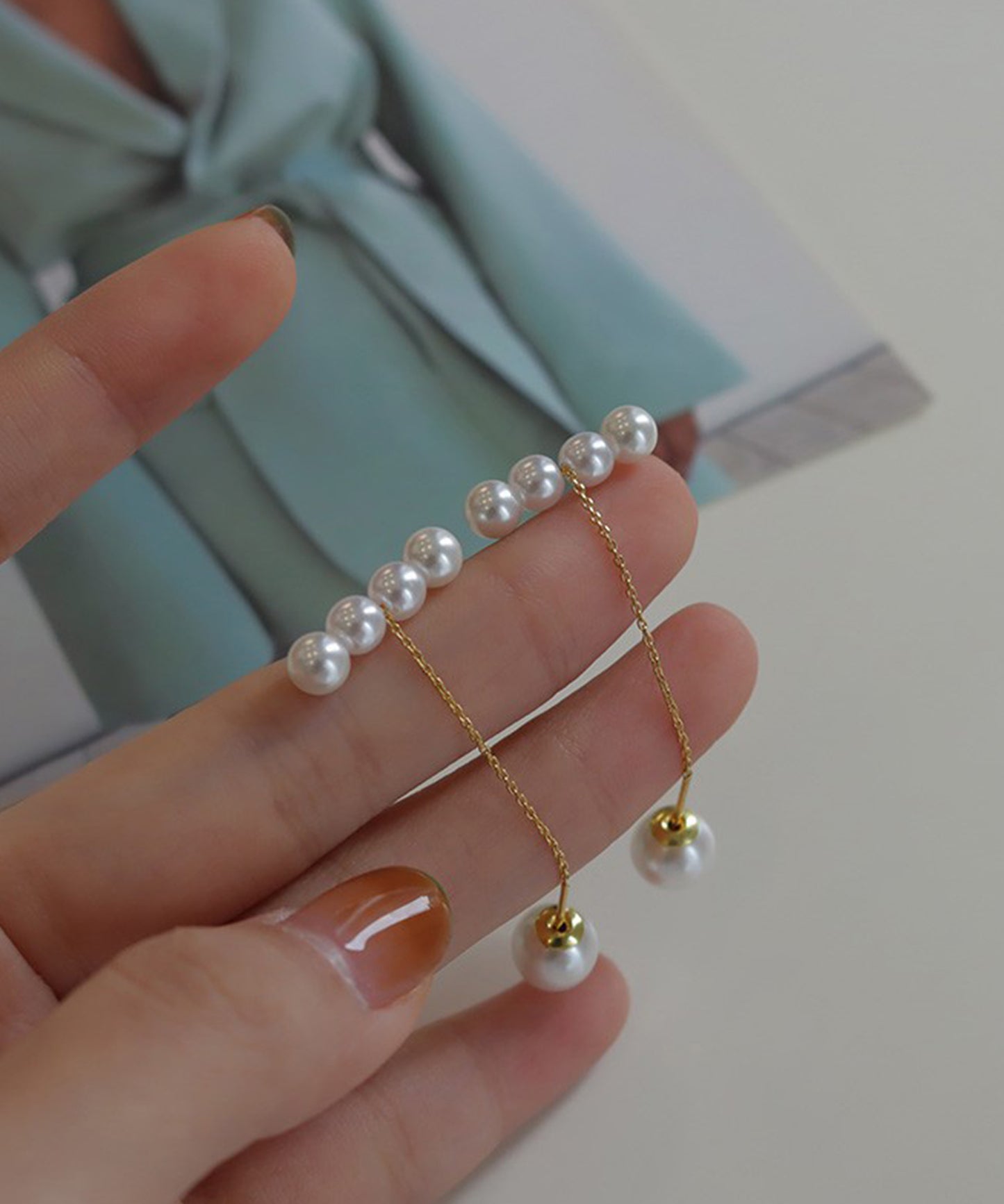 パール ライン ロング チェーン ピアス
