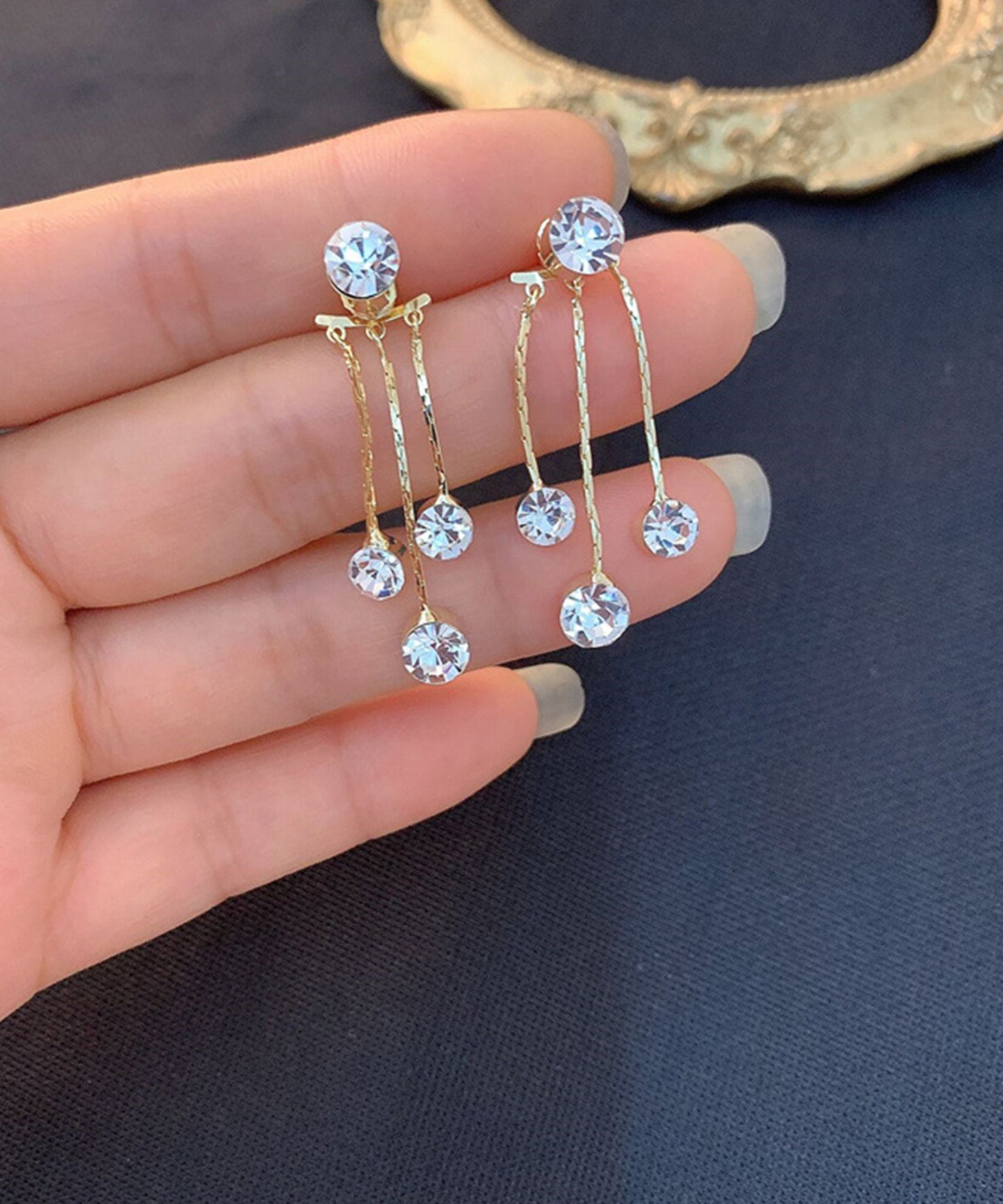 パール / ビジュー チェーン スイング フリンジ ピアス