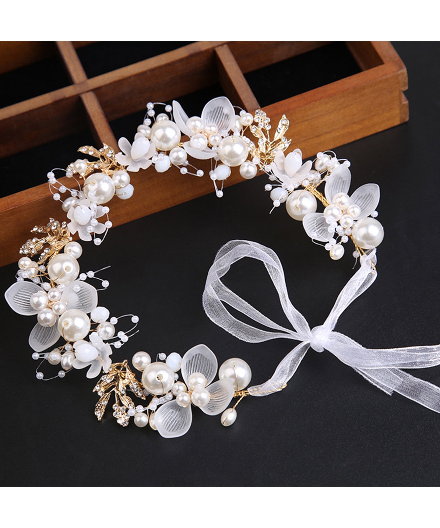 シアー フラワー パール ライン ヘッド ドレス