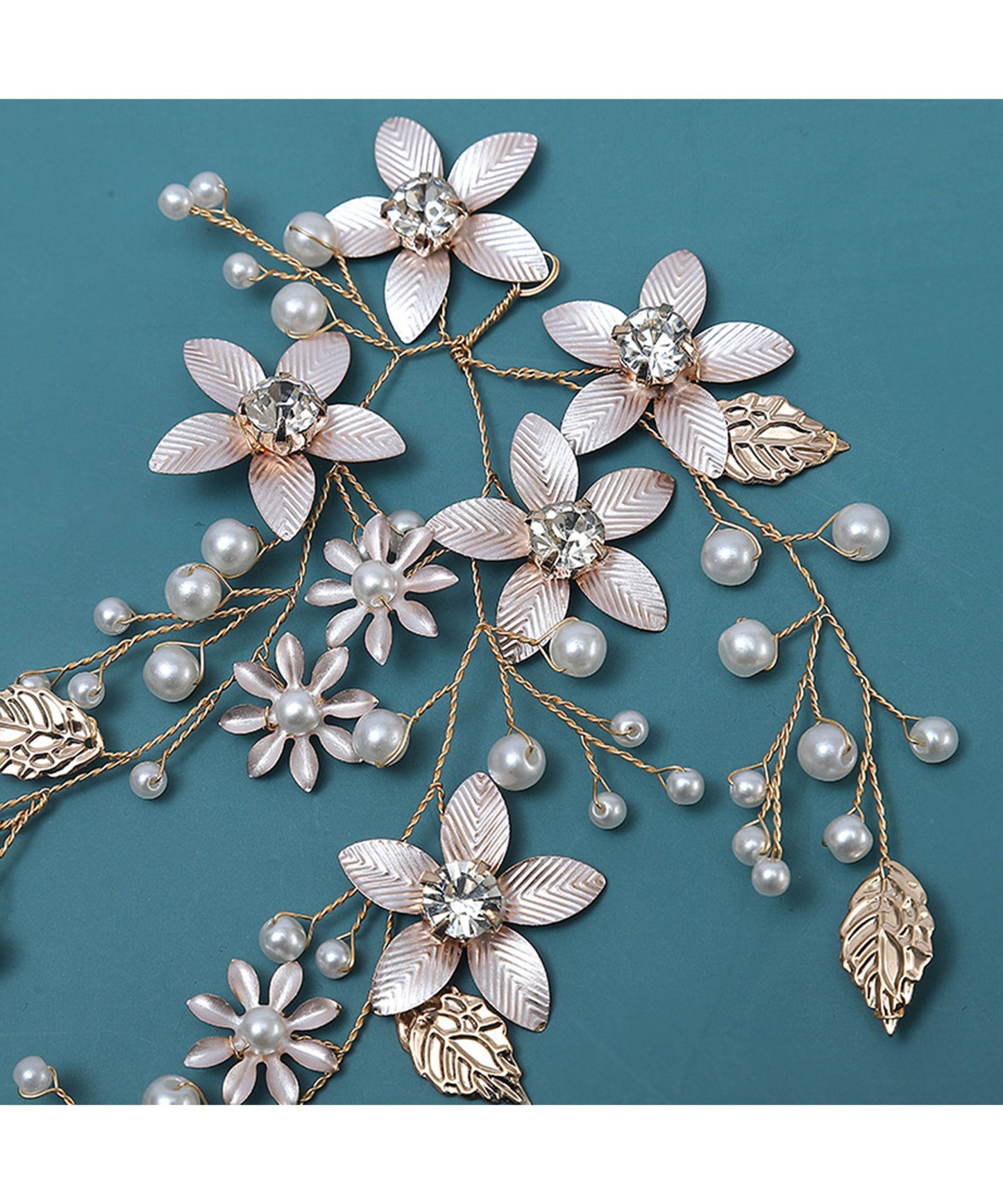 メタリック ビジュー フラワー パール ヘッド ドレス