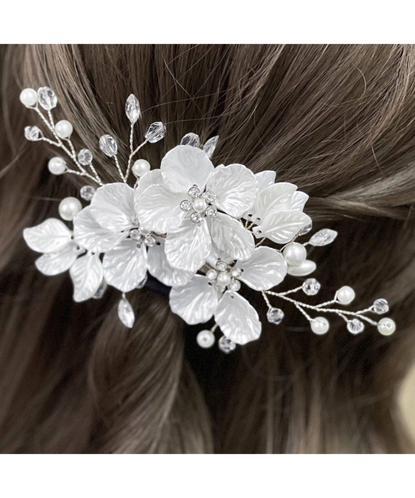 3D フラワー パール × ビジュー ヘア クリップ