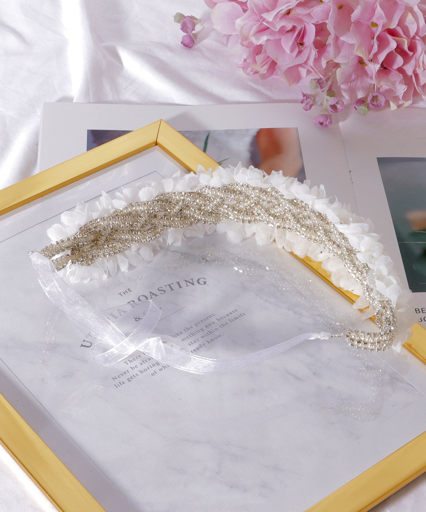 2点セット シアー フラワー パール ヘア バンド イヤリング