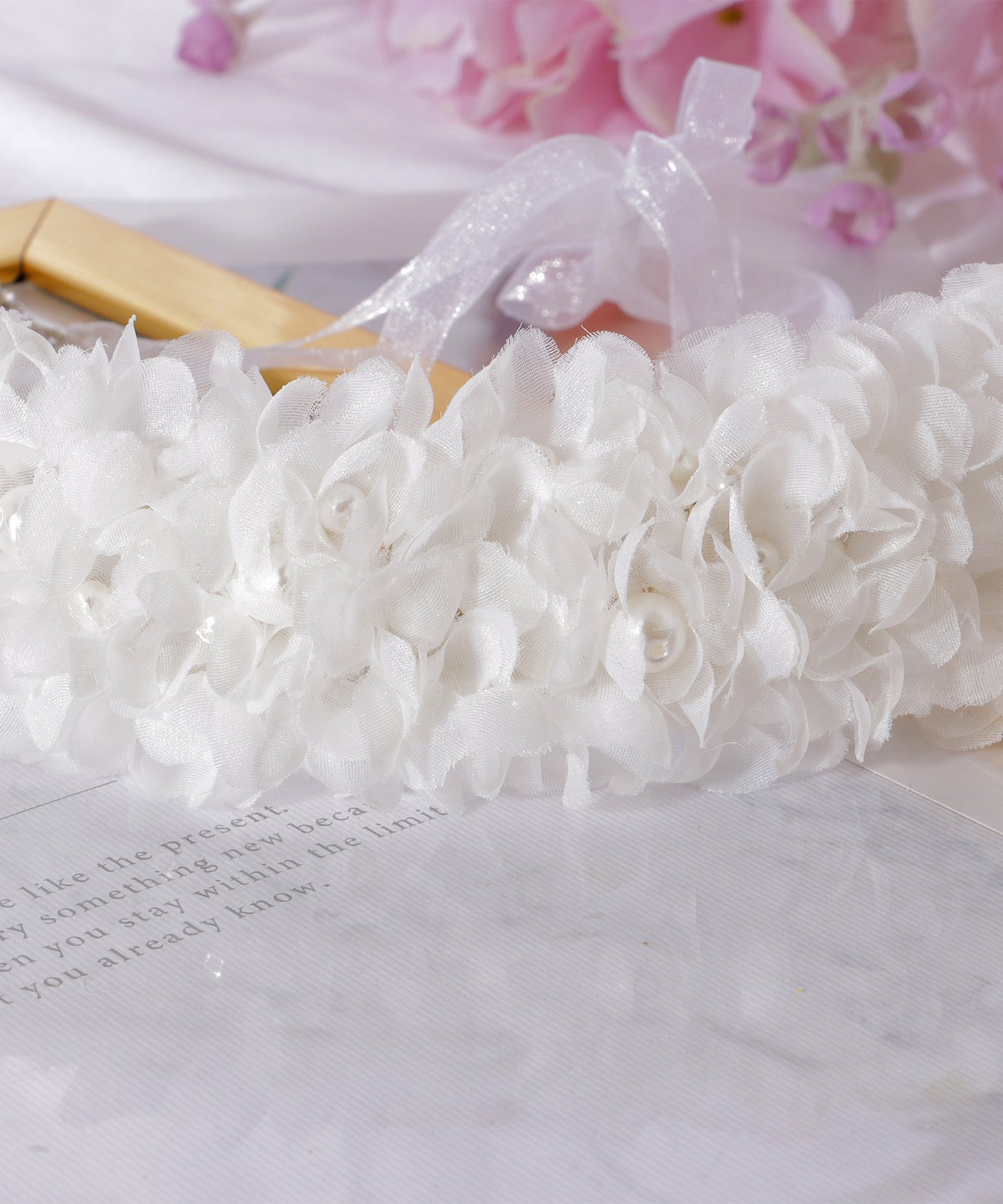 2点セット シアー フラワー パール ヘア バンド イヤリング