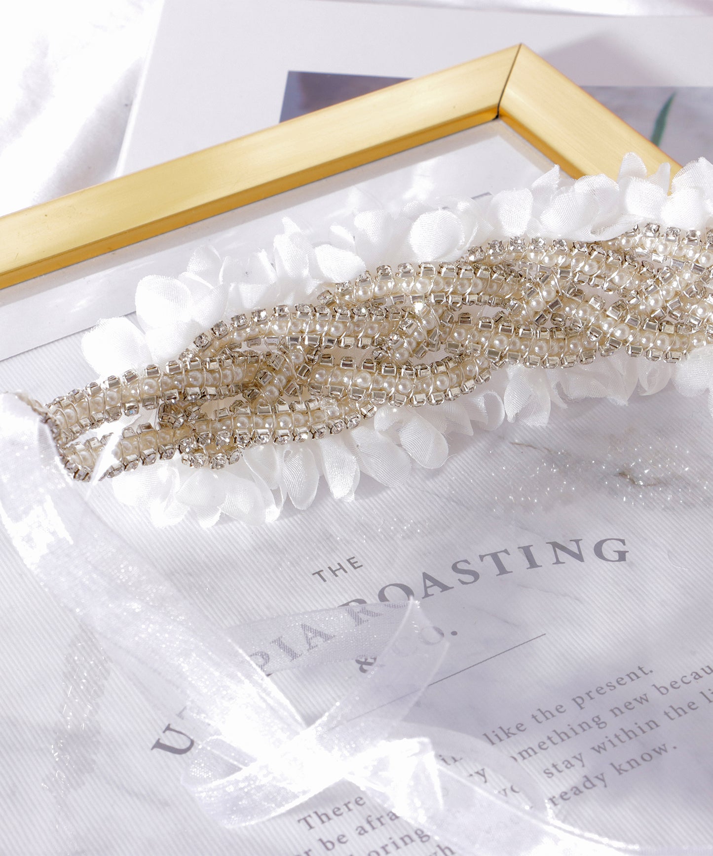 2点セット シアー フラワー パール ヘア バンド イヤリング