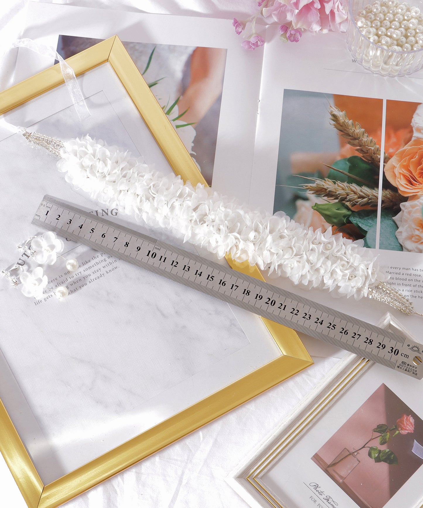 2点セット シアー フラワー パール ヘア バンド イヤリング