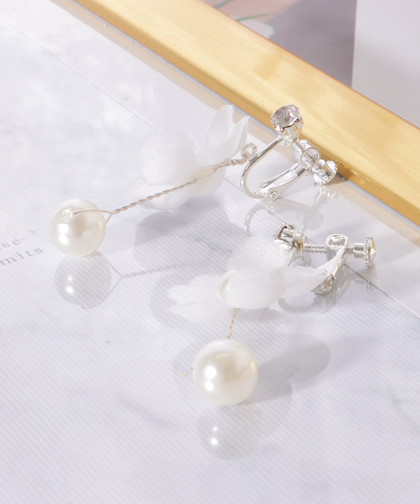 2点セット シアー フラワー パール ヘア バンド イヤリング