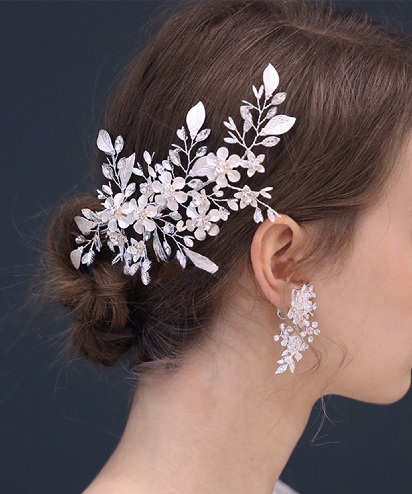 ボタニカル ビジュー シルバー フラワー ヘアクリップ