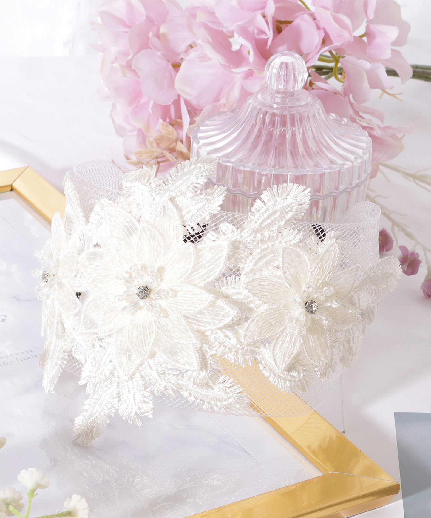 ビジュー付き フラワー レース ドレス カチューシャ