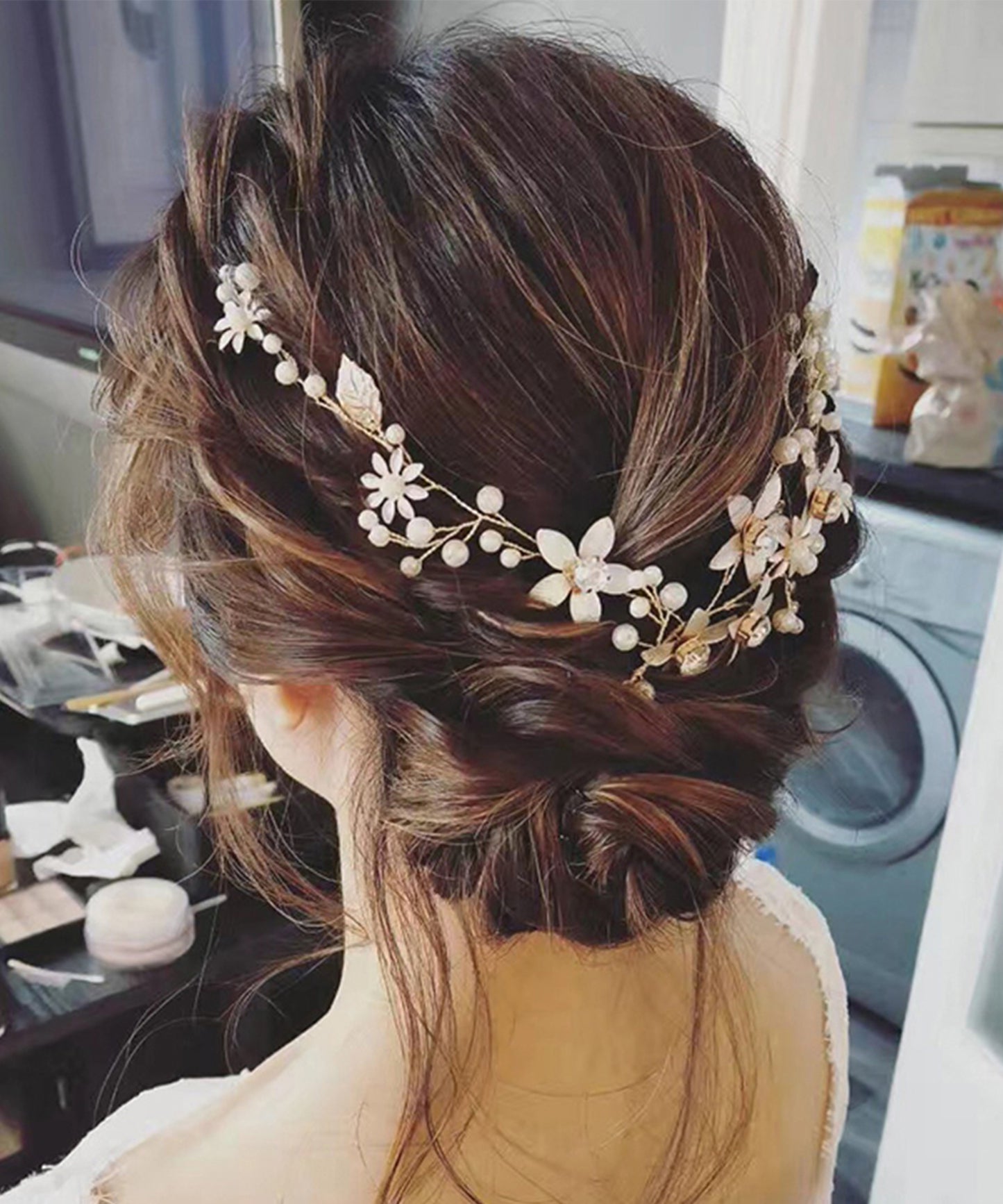 メタリック フラワー パール × ビジュー ヘッドドレス