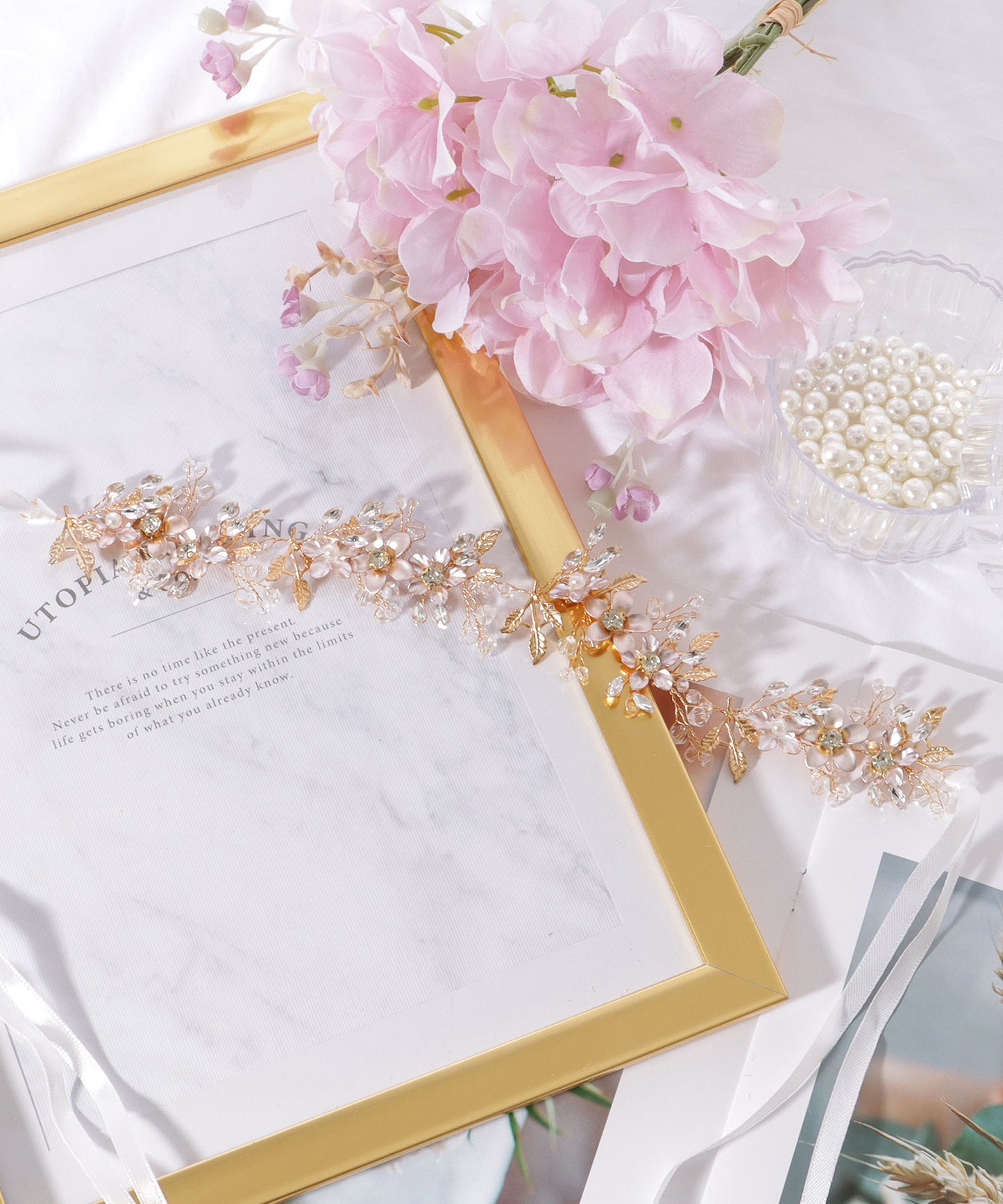 メタリックカラー フラワー ビジュー ボタニカル ヘアバンド