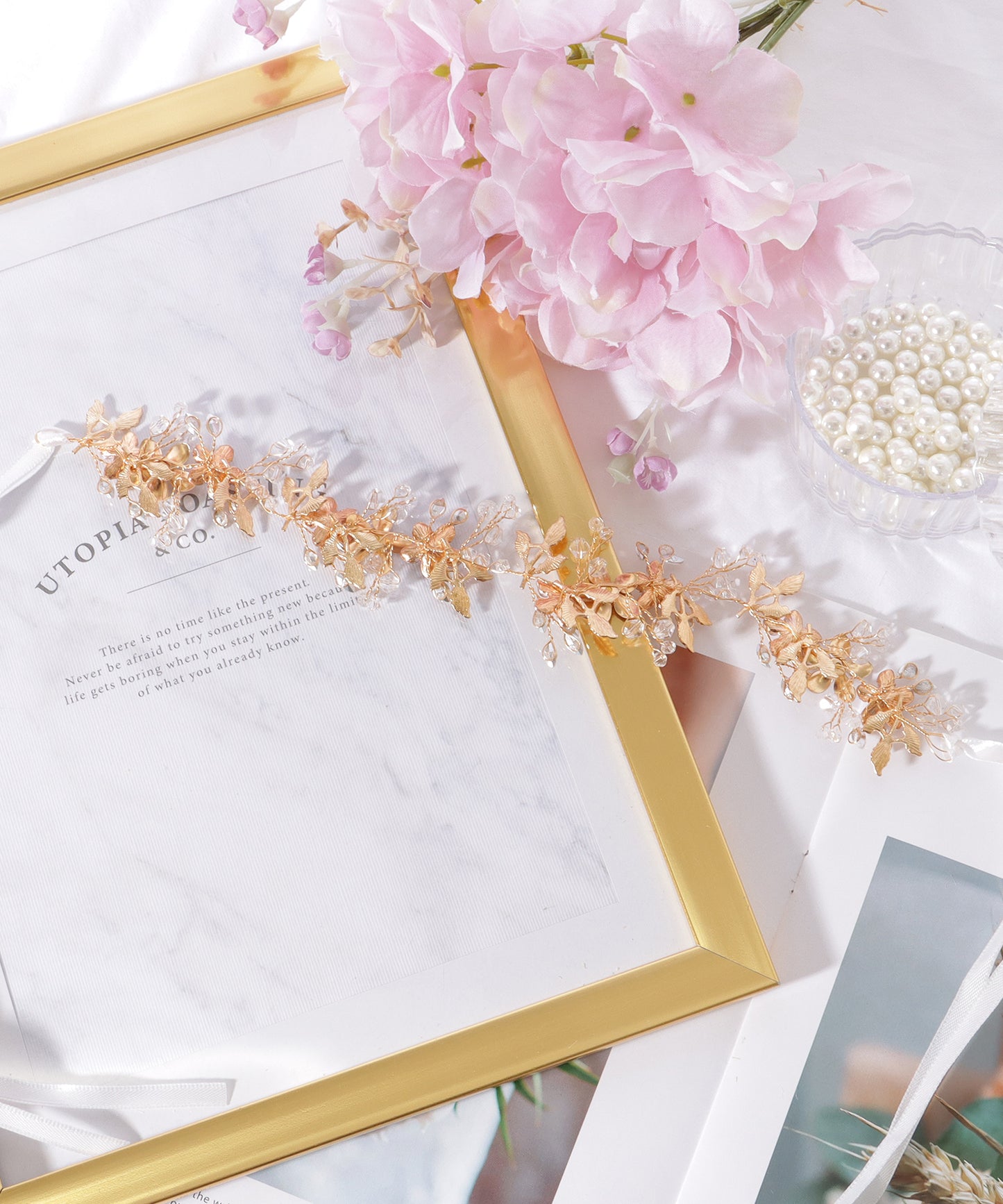 メタリックカラー フラワー ビジュー ボタニカル ヘアバンド