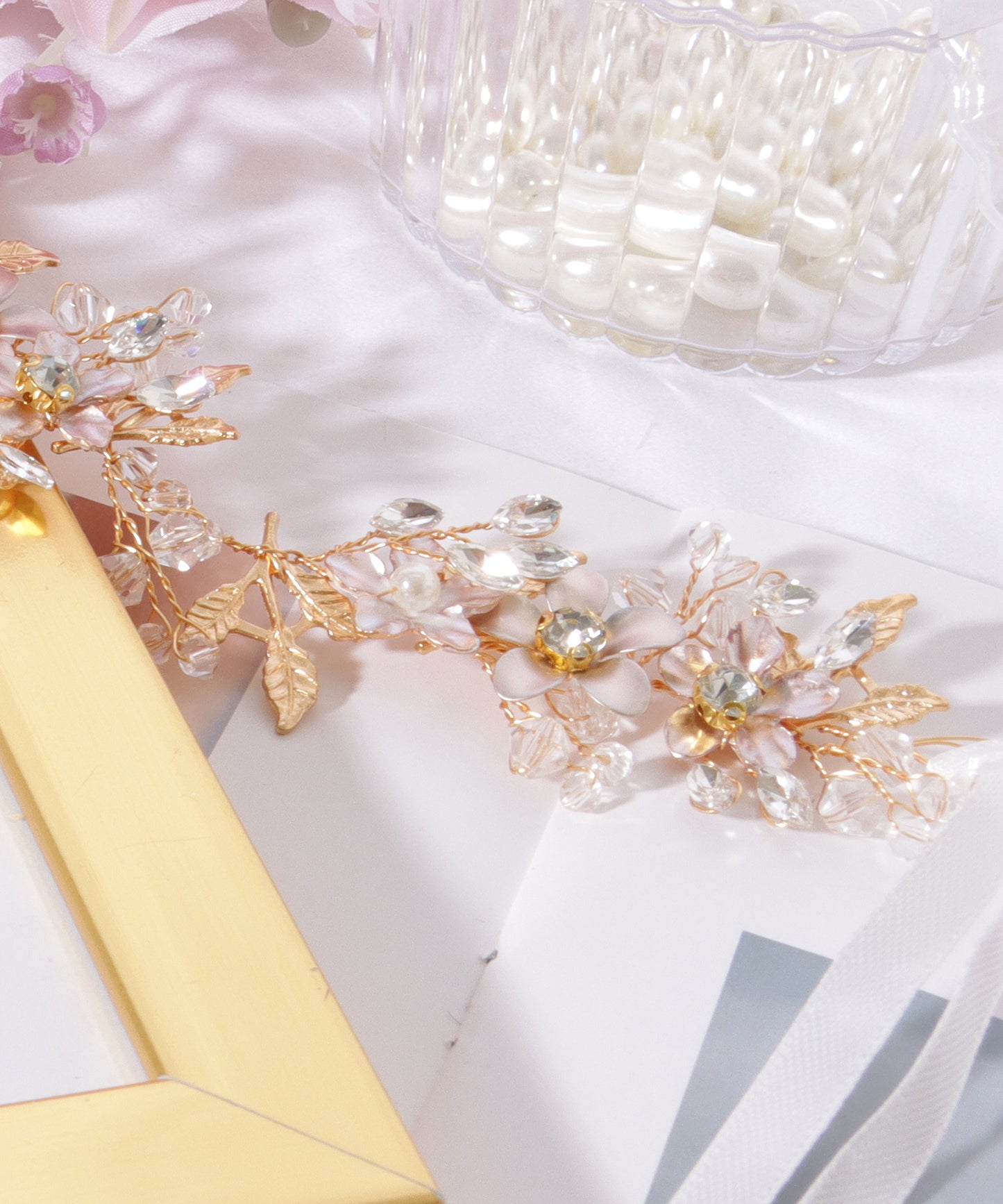 メタリックカラー フラワー ビジュー ボタニカル ヘアバンド