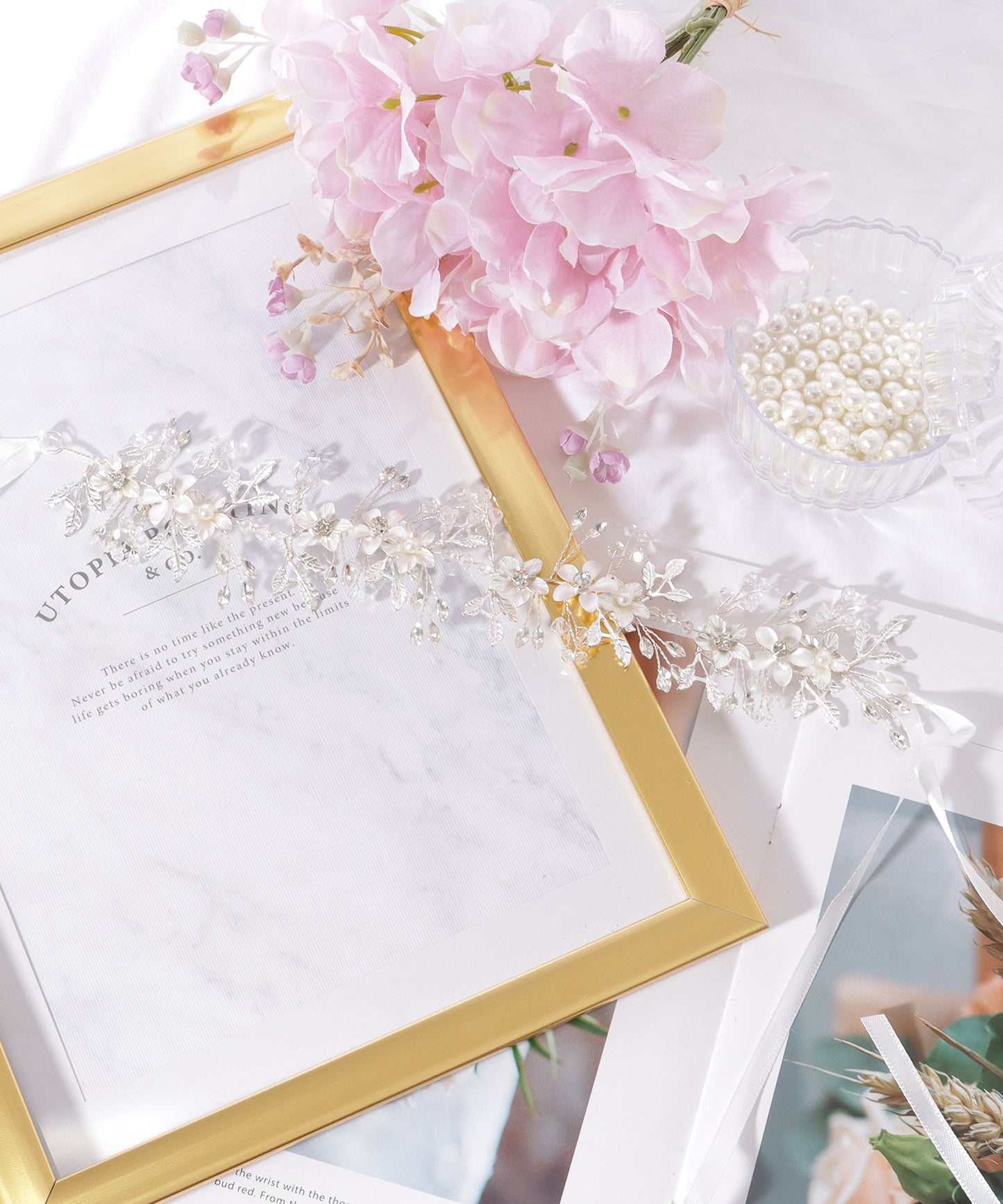 メタリックカラー フラワー ビジュー ボタニカル ヘアバンド