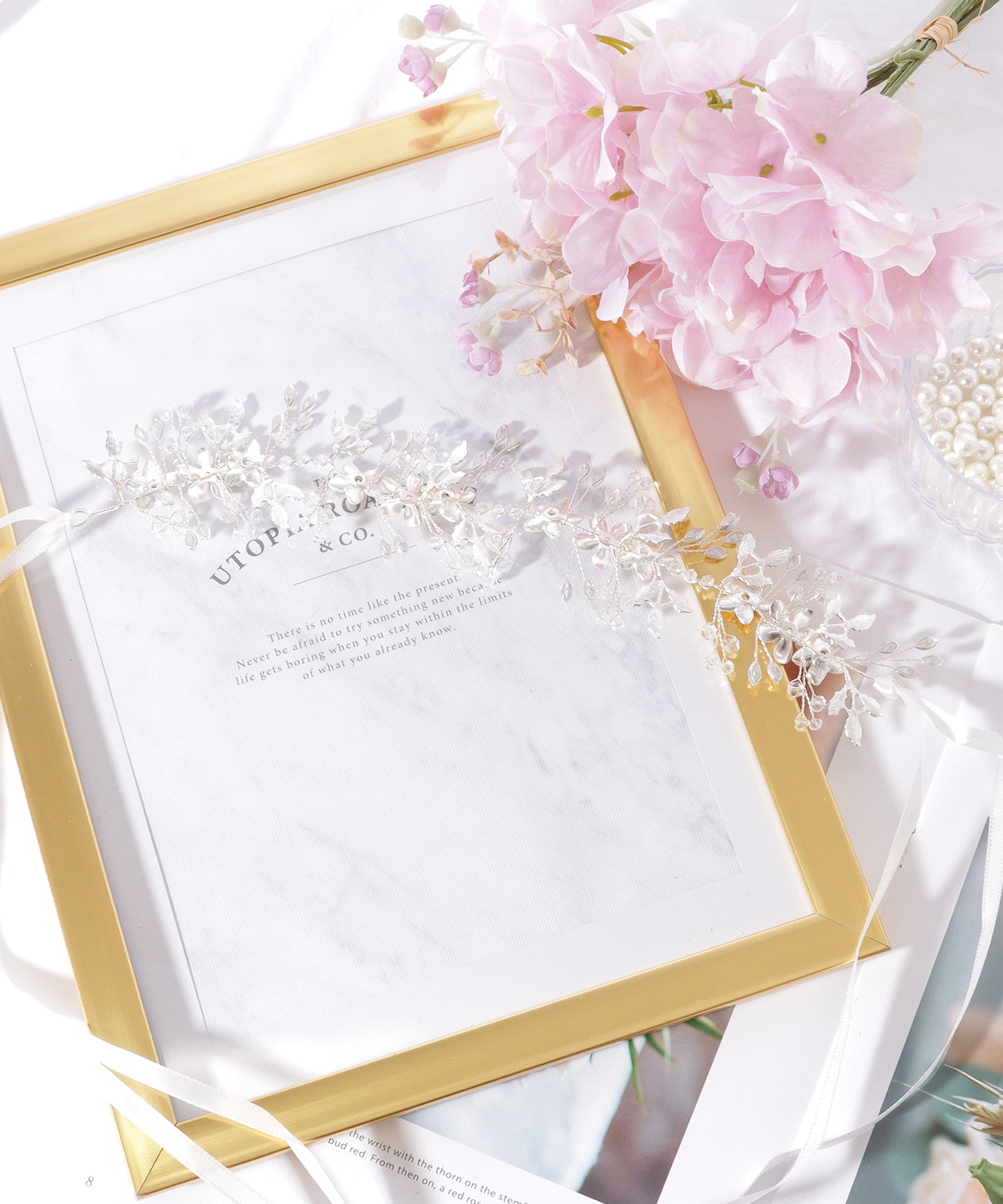 メタリックカラー フラワー ビジュー ボタニカル ヘアバンド