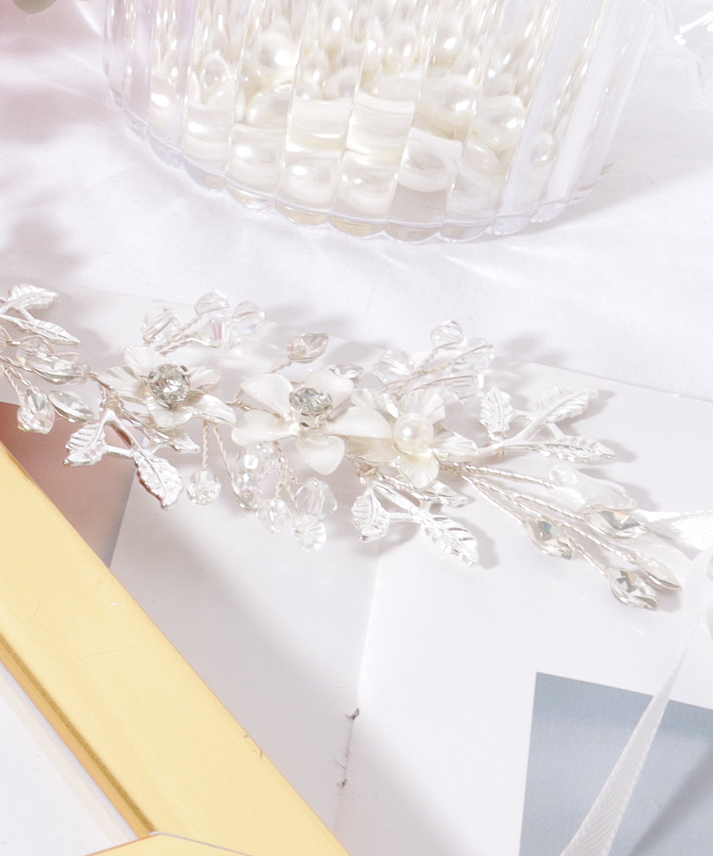 メタリックカラー フラワー ビジュー ボタニカル ヘアバンド