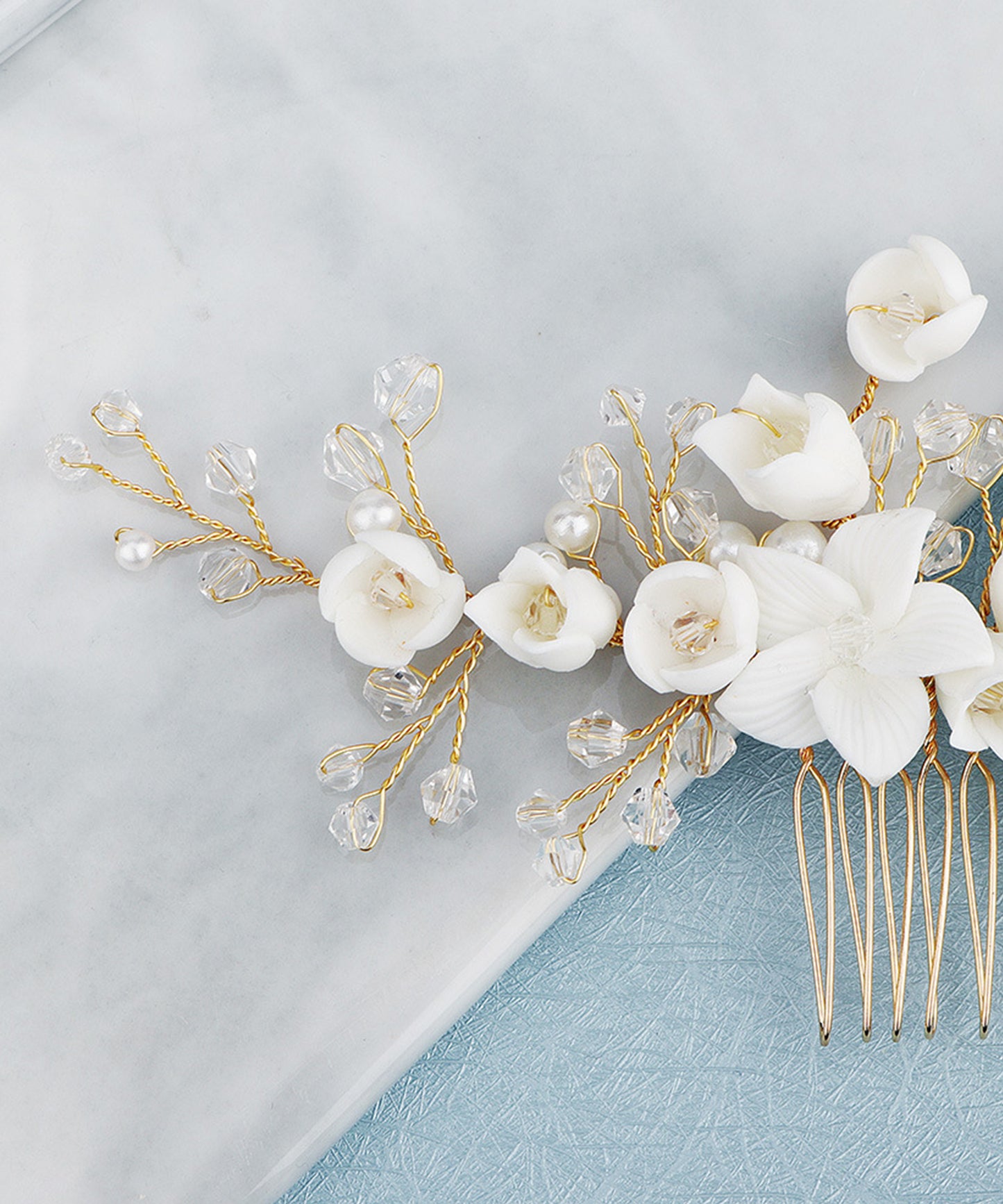 パール ビーズ ウエディング フラワー ヘアコーム