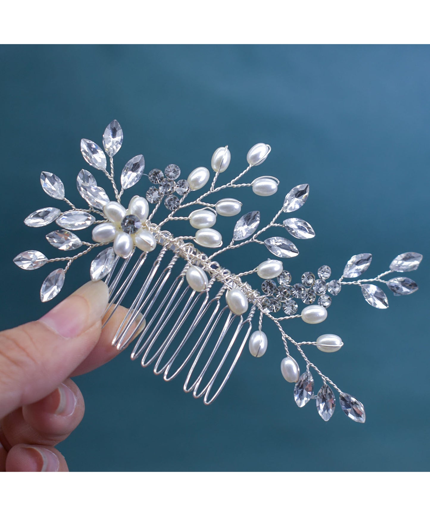 オーバル パール ビジュー ボタニカル ヘアコーム