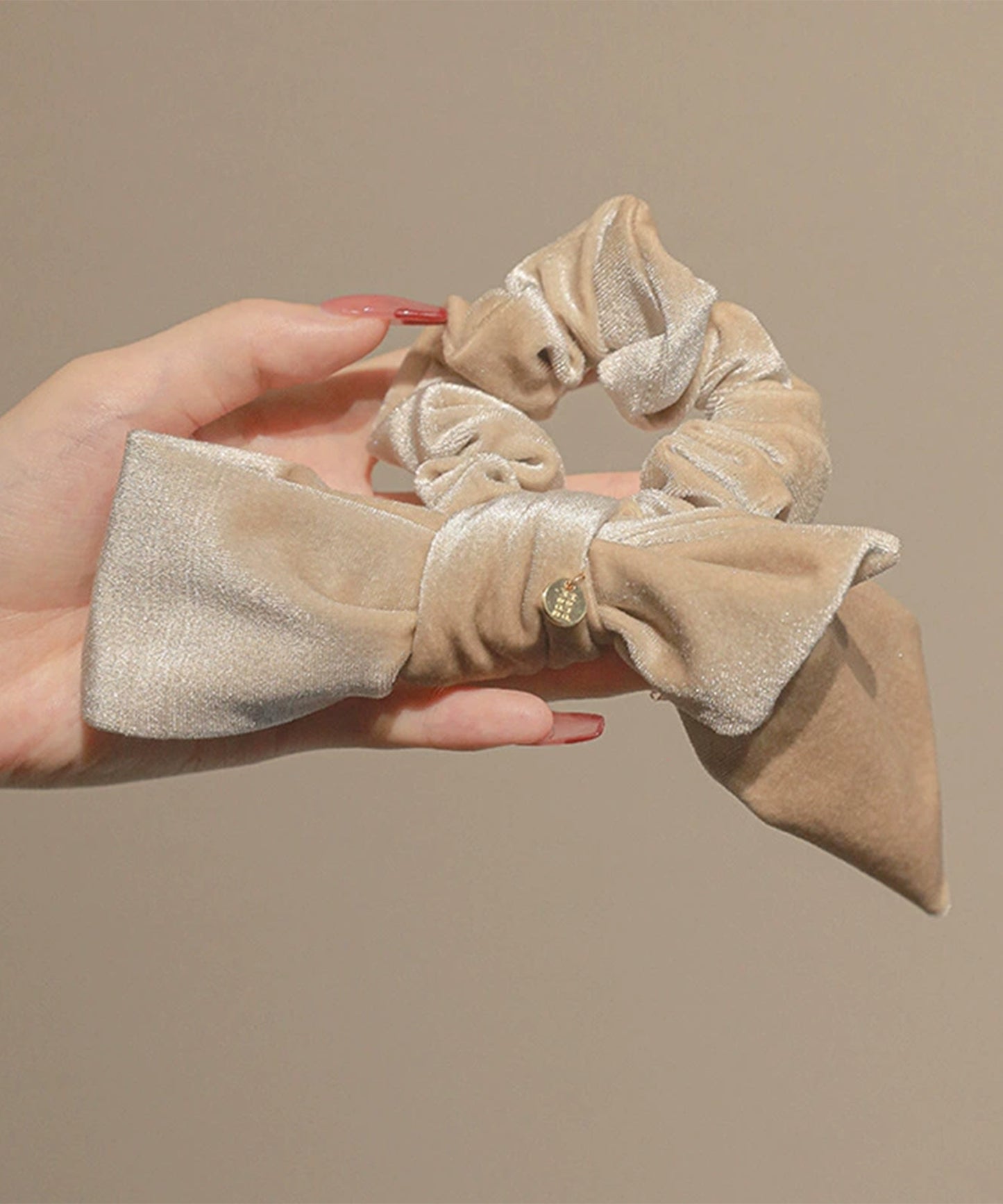 ベロア調 ビッグ リボン シュシュ ヘアゴム