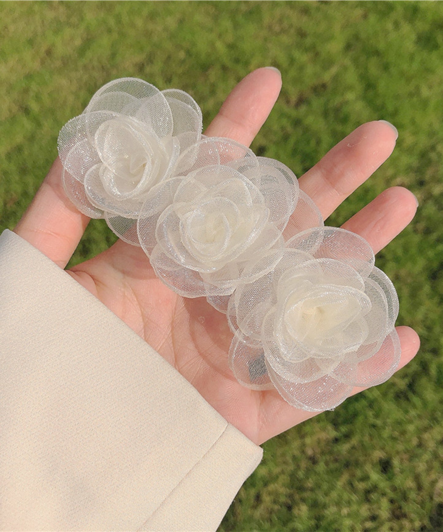 【2点セット】 3連 ローズ ヘア バレッタ