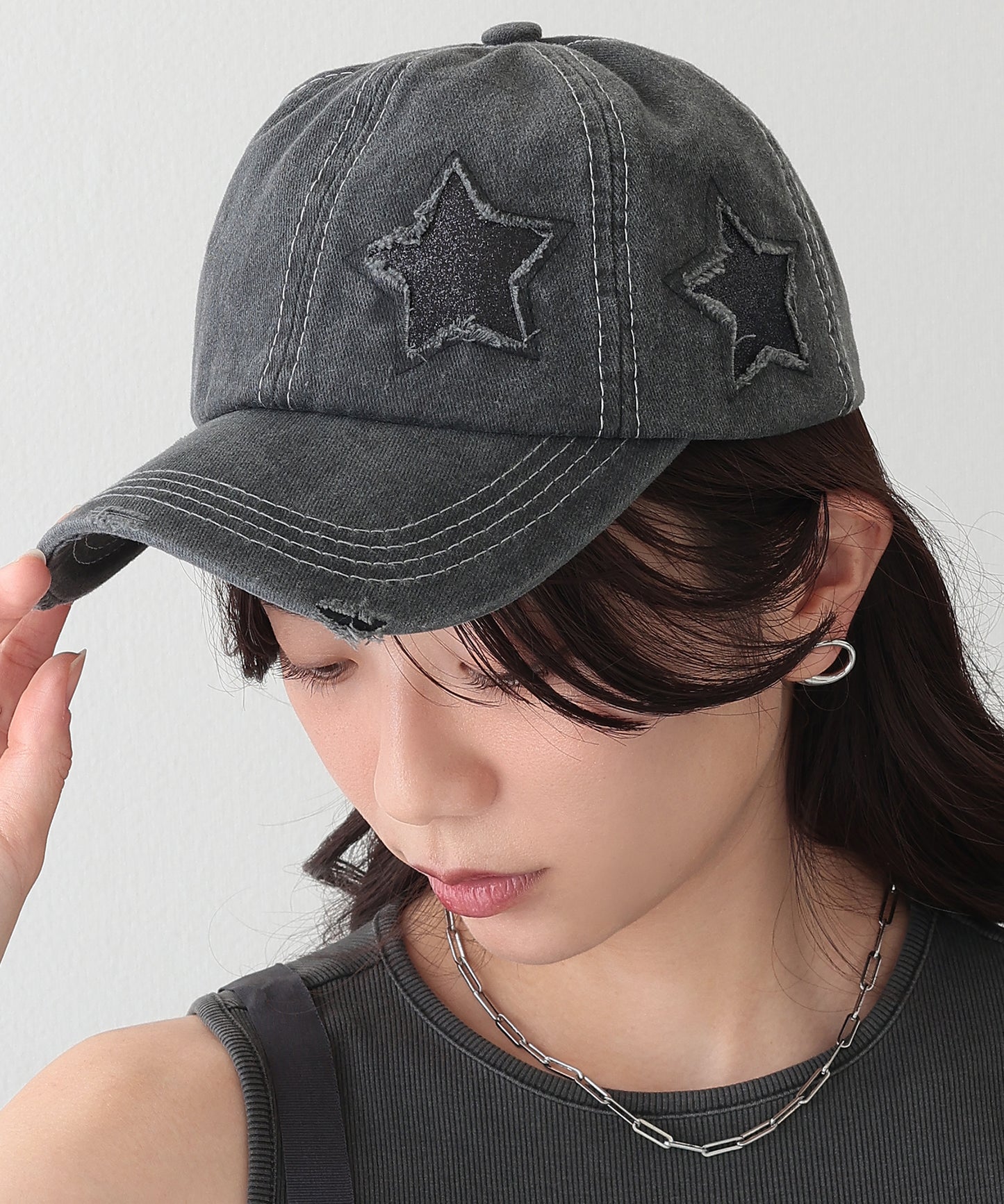 ダメージ 星 ステッチ ベースボール キャップ