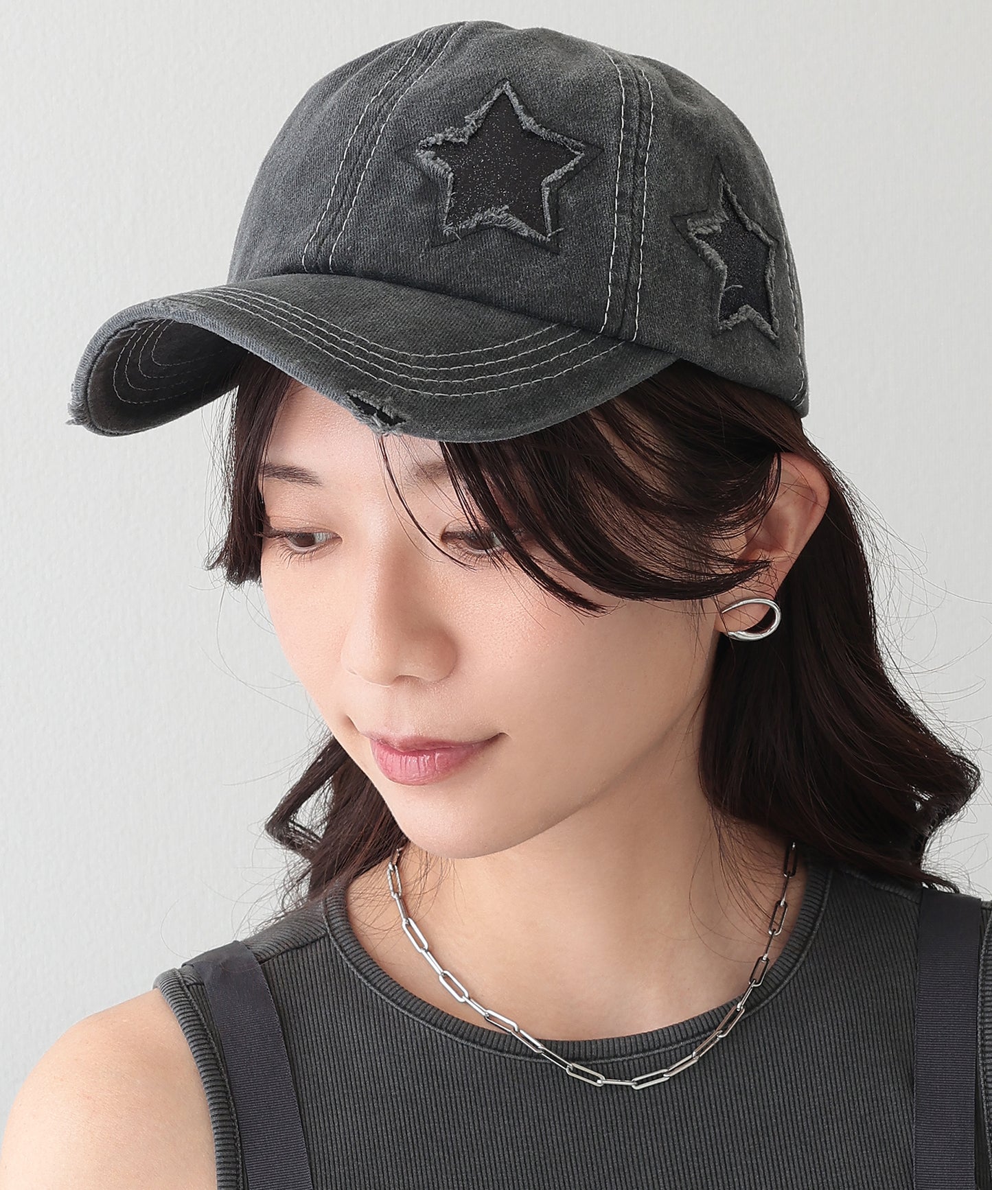 ダメージ 星 ステッチ ベースボール キャップ